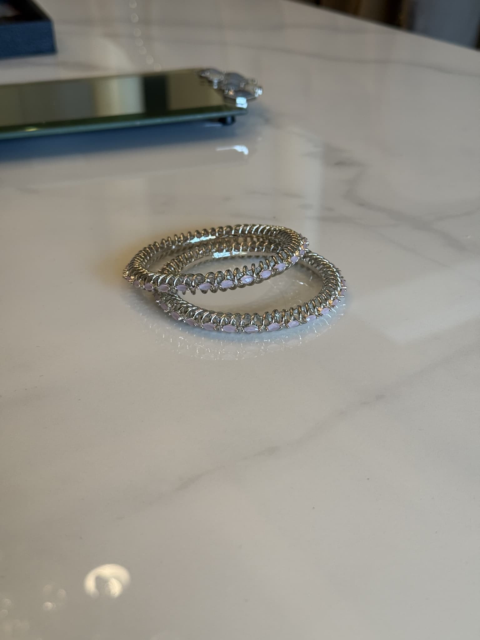 Pink Gemstone Coil Bangles pair
