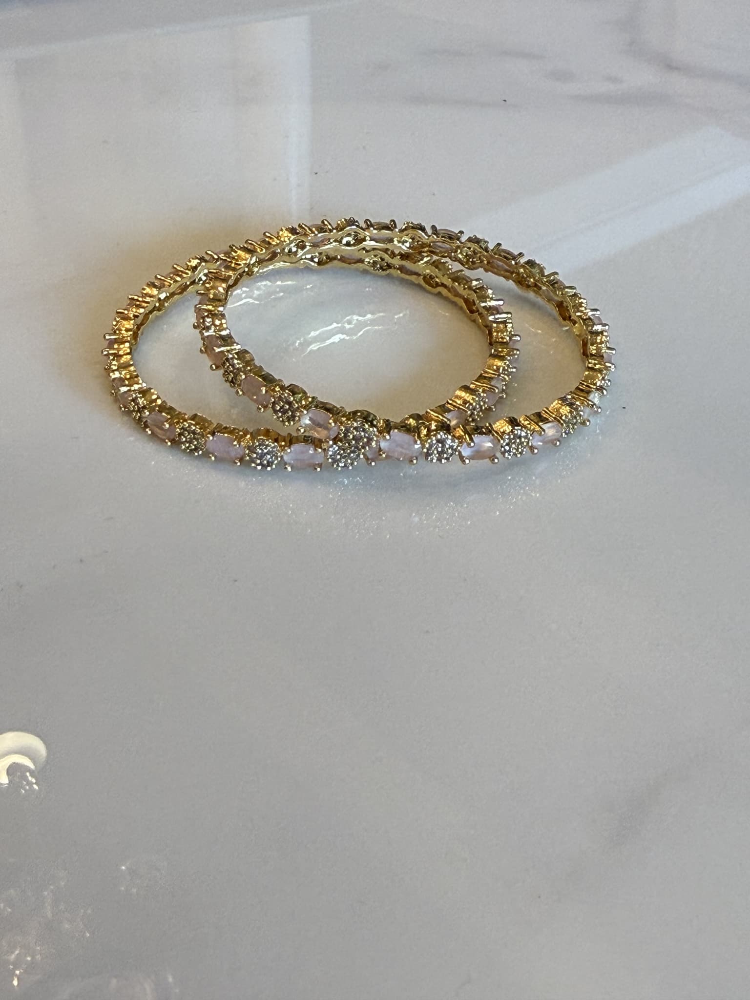 Rose Quartz and Diamond Tennis Bangle set