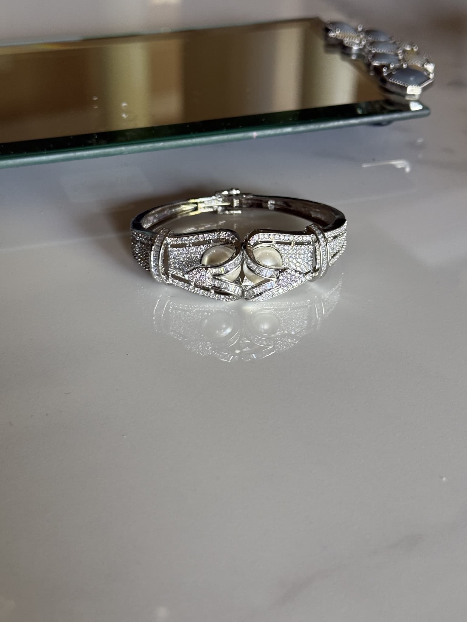 Rose Quartz and Diamond Tennis Bangle set