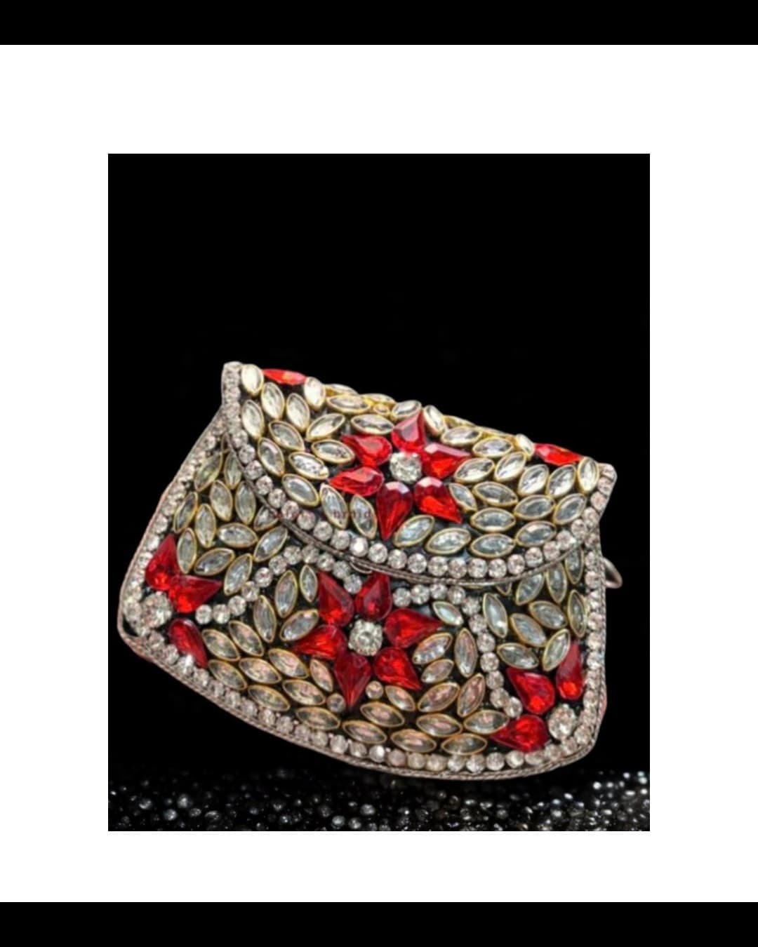Red Floral Kundan Clutch