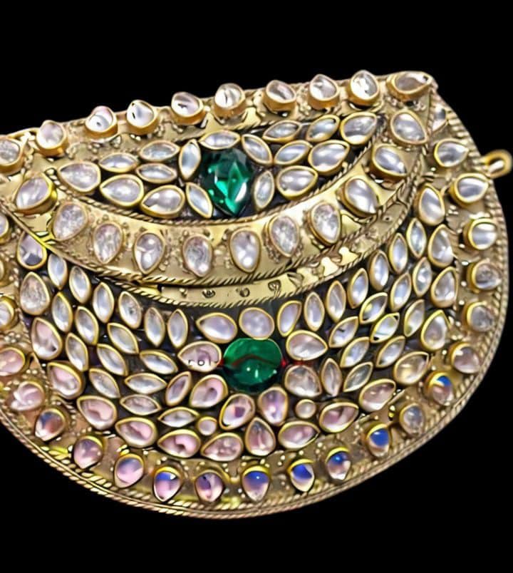 Gold Kundan Emerald Crescent Clutch