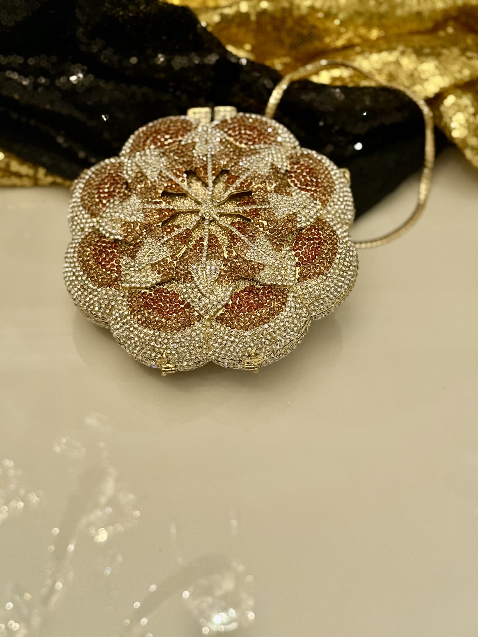 Gold Floral Round Clutch