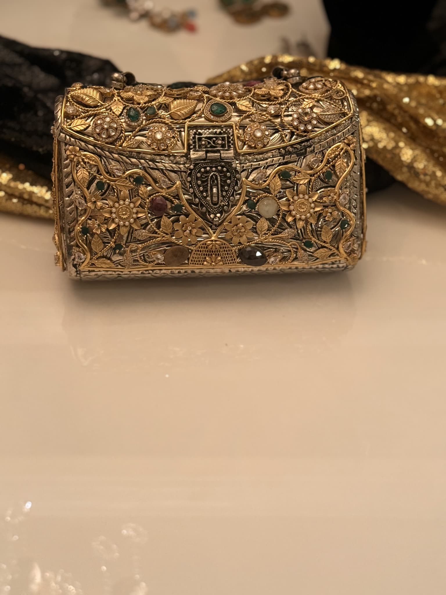 Antique Gold Filigree Box Clutch