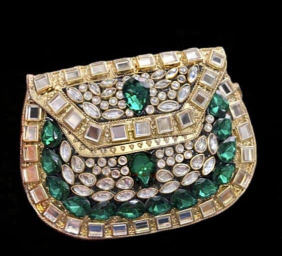 Emerald Kundan Crescent Clutch