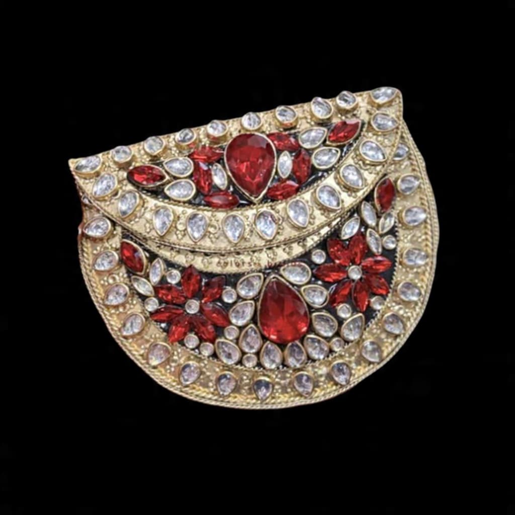 Red Teardrop Kundan Round Clutch