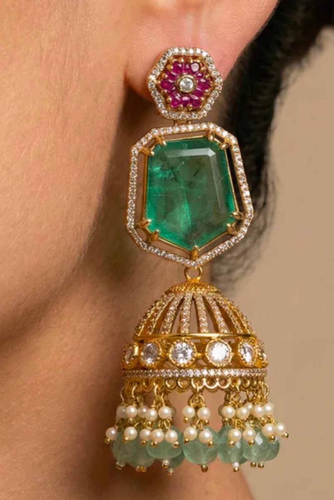 Emerald and Ruby Jhumka Earrings