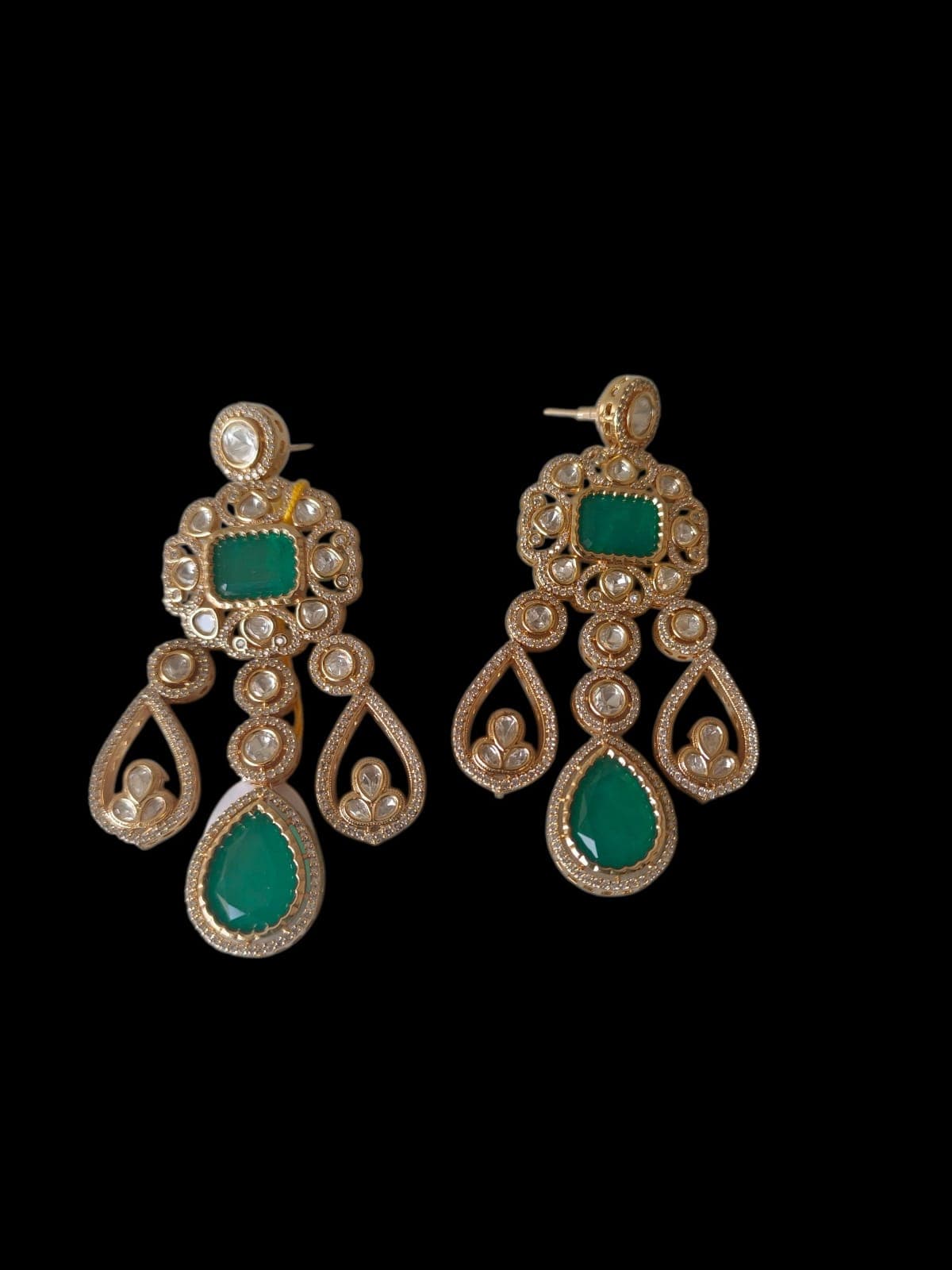 Green and Diamond Cluster Drop Earrings