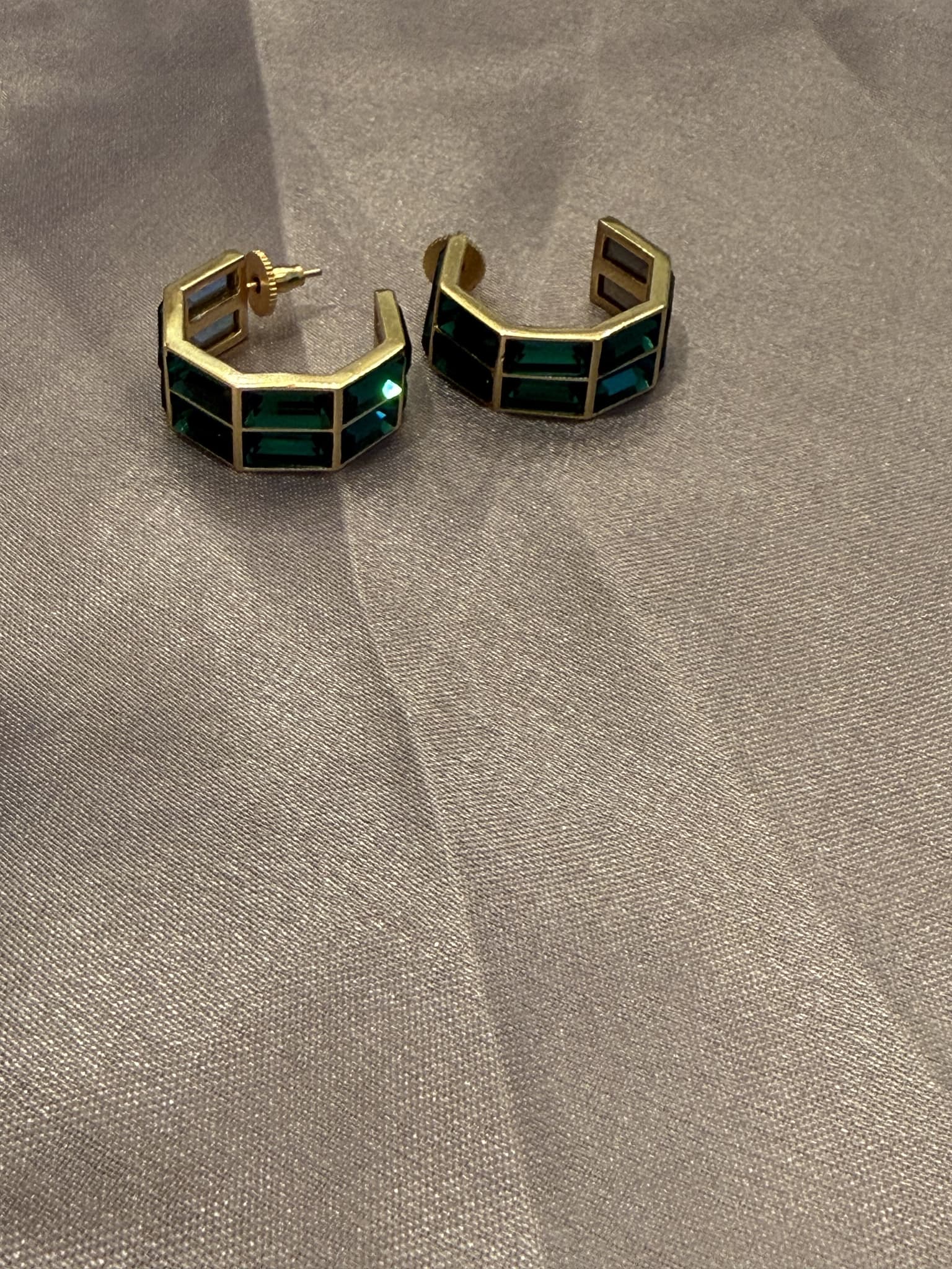 Emerald Baguette Half Hoop Earrings