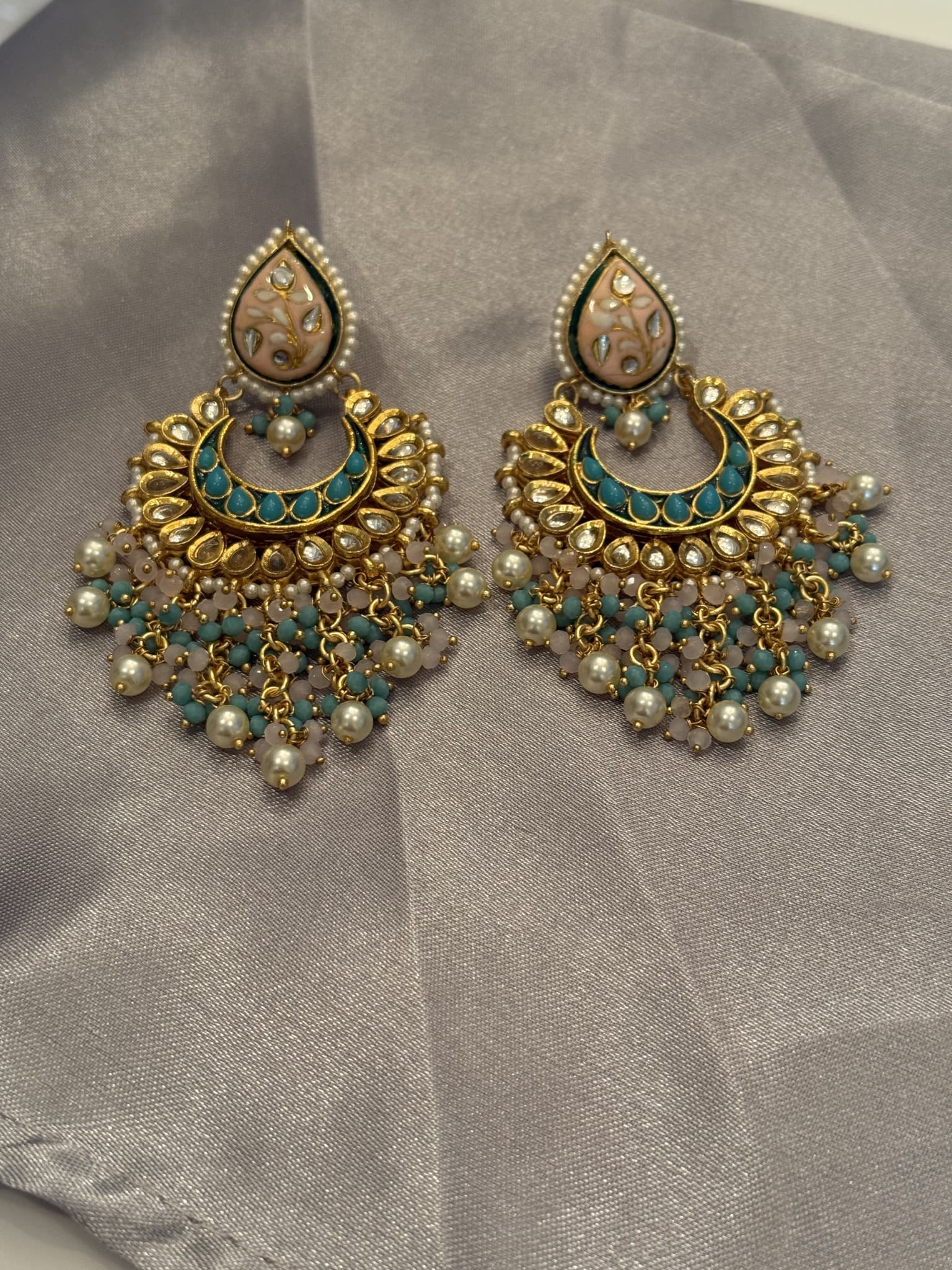 Kundan Pearled Fan Drop Earrings