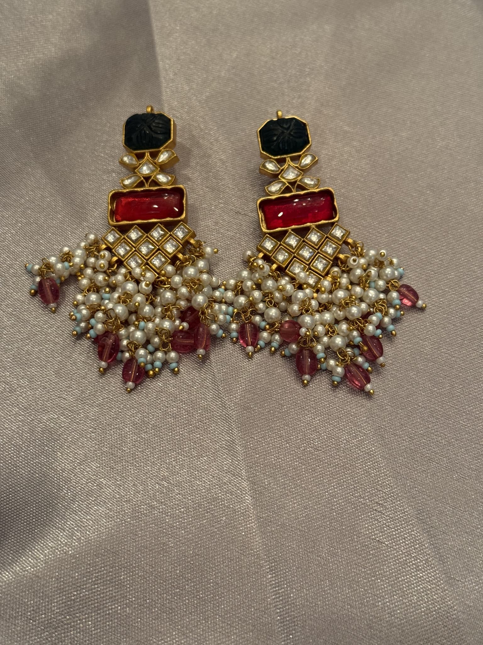 Kundan Multi-Stone Pearled Dangle Earrings