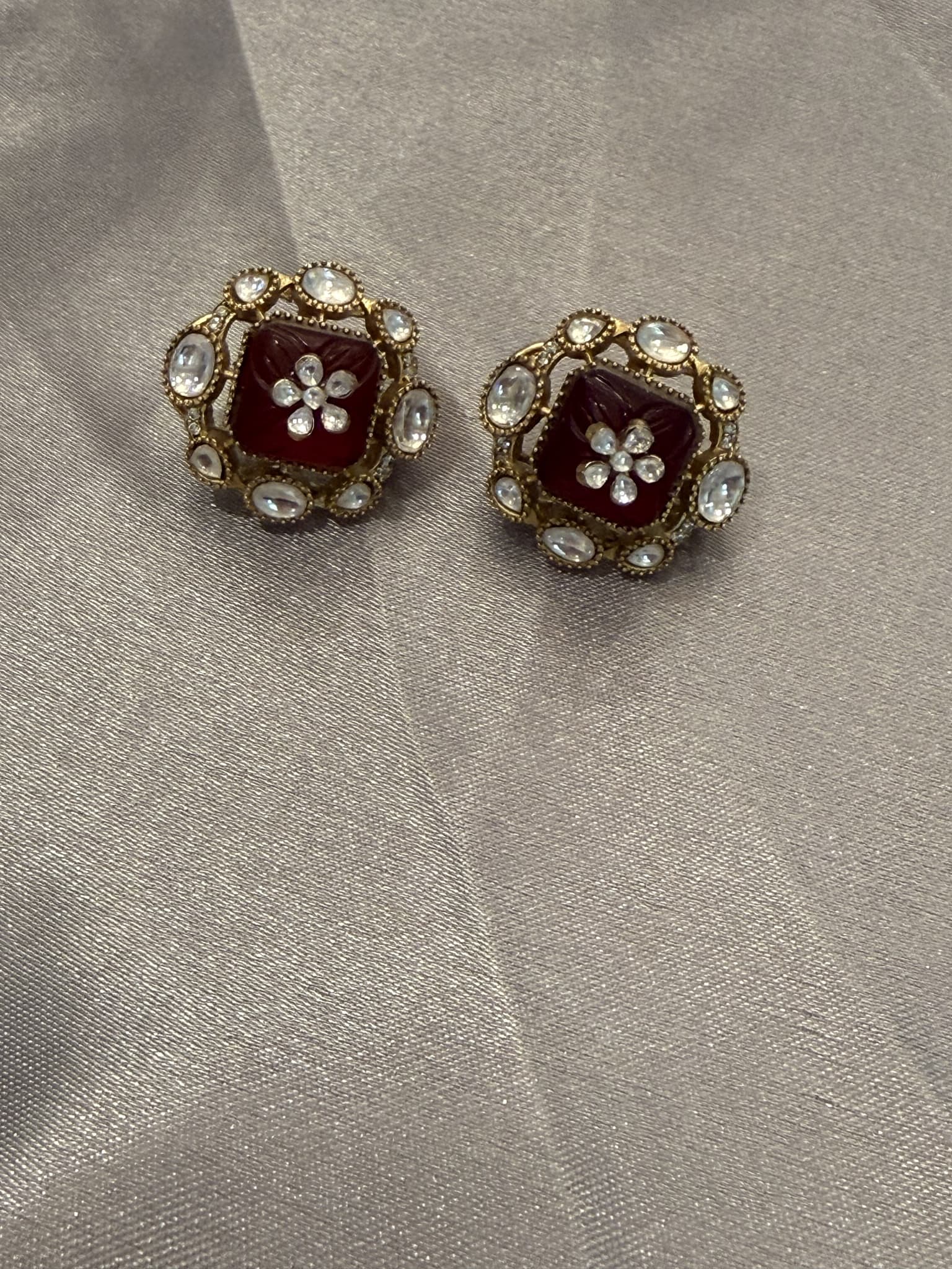 Ruby Kundan Floral Stud Earrings