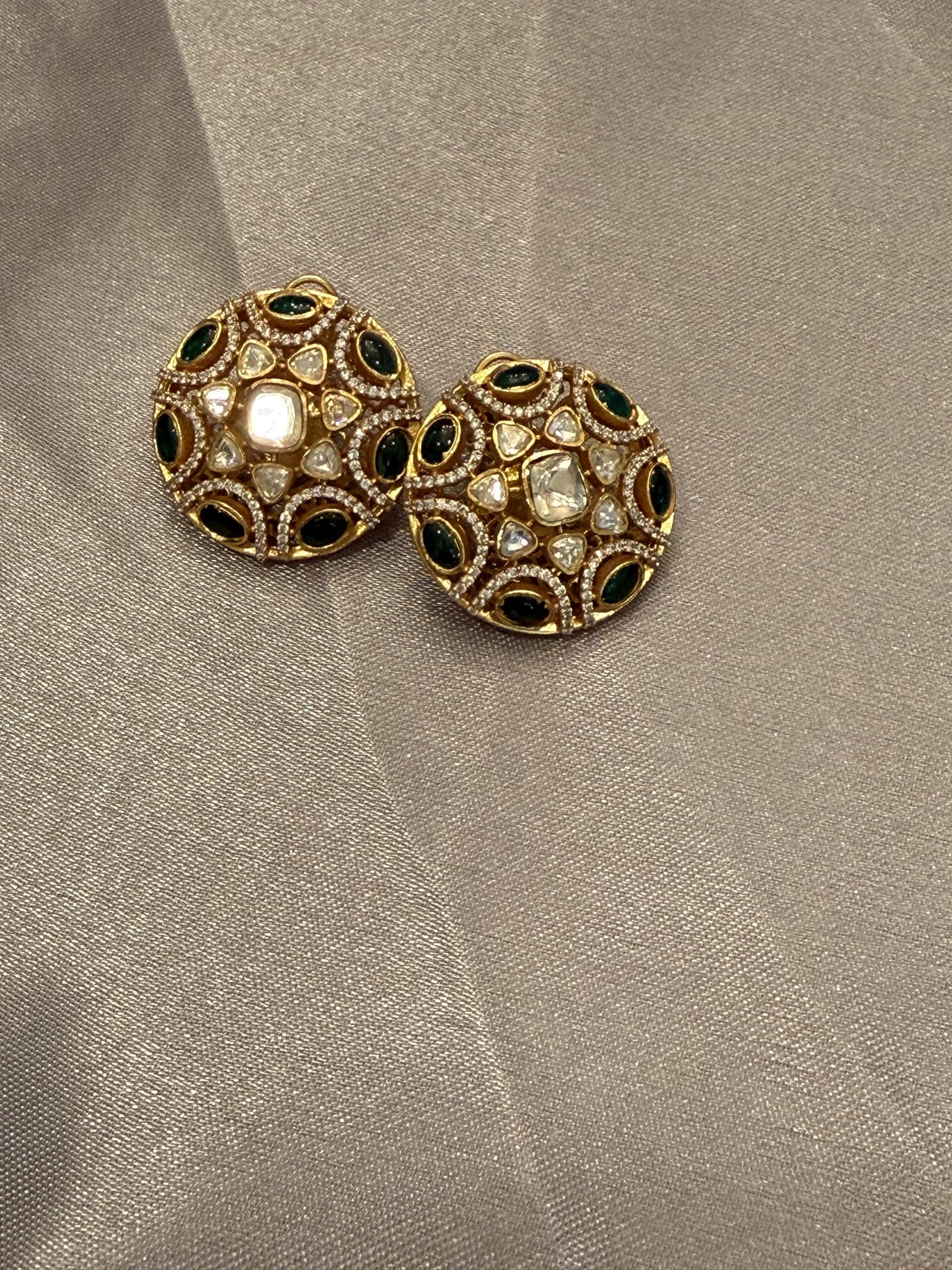 Kundan and Emerald Stud Earrings