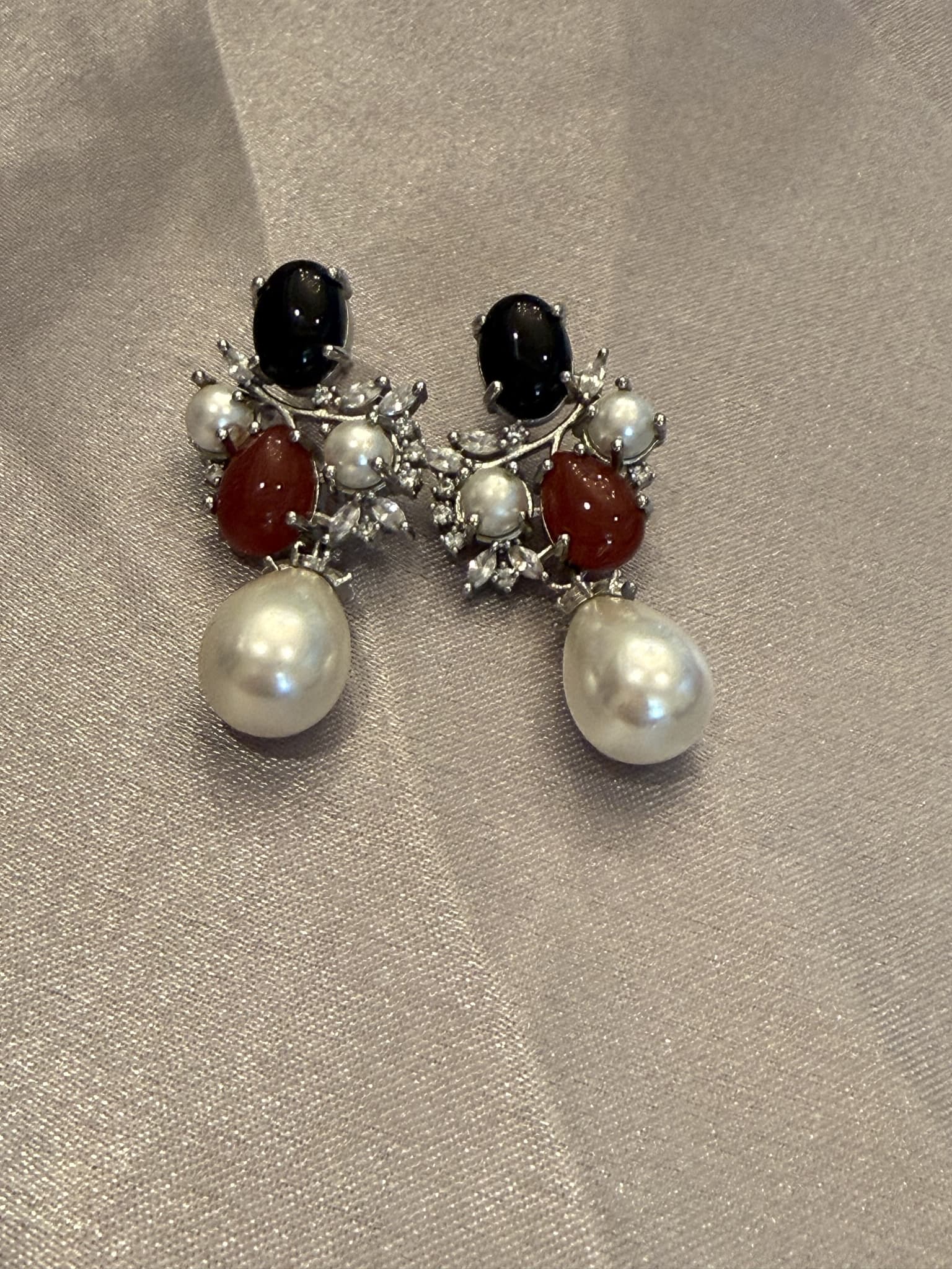 Black Red Pearl Statement Earrings