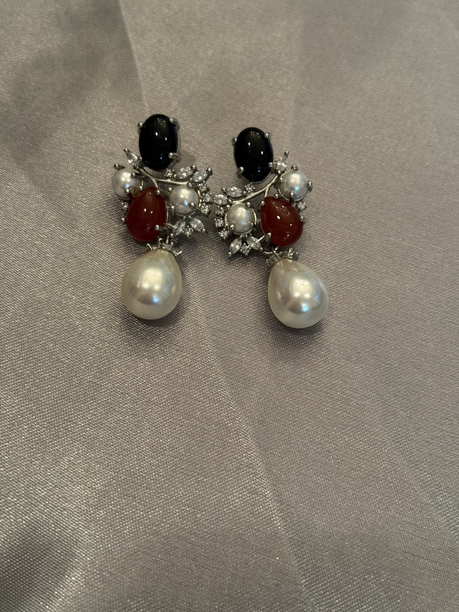 Black Red Pearl Statement Earrings