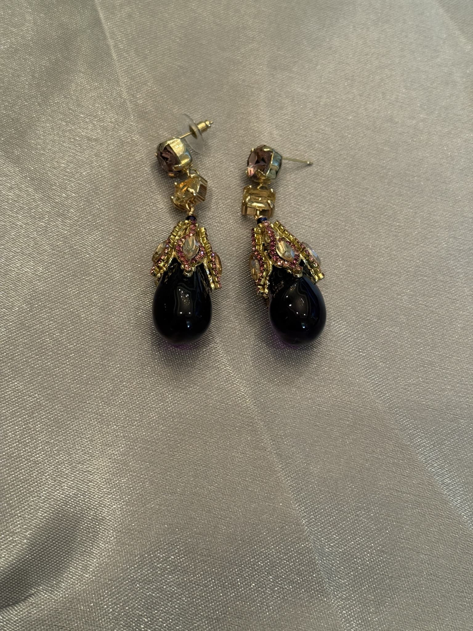 Amethyst and Gold Drop Earrings with Pink Accents