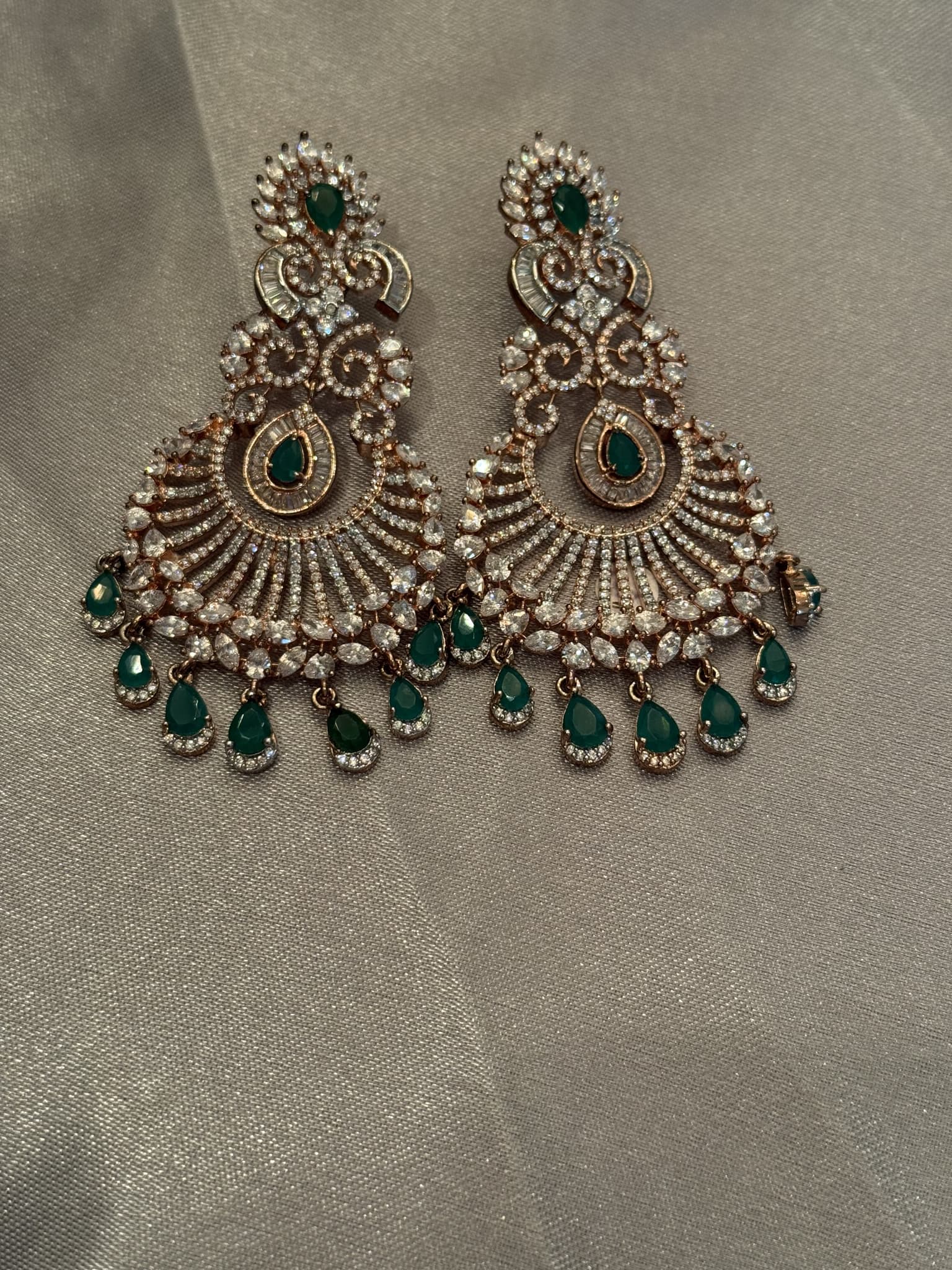 Emerald Fan Chandelier Earrings