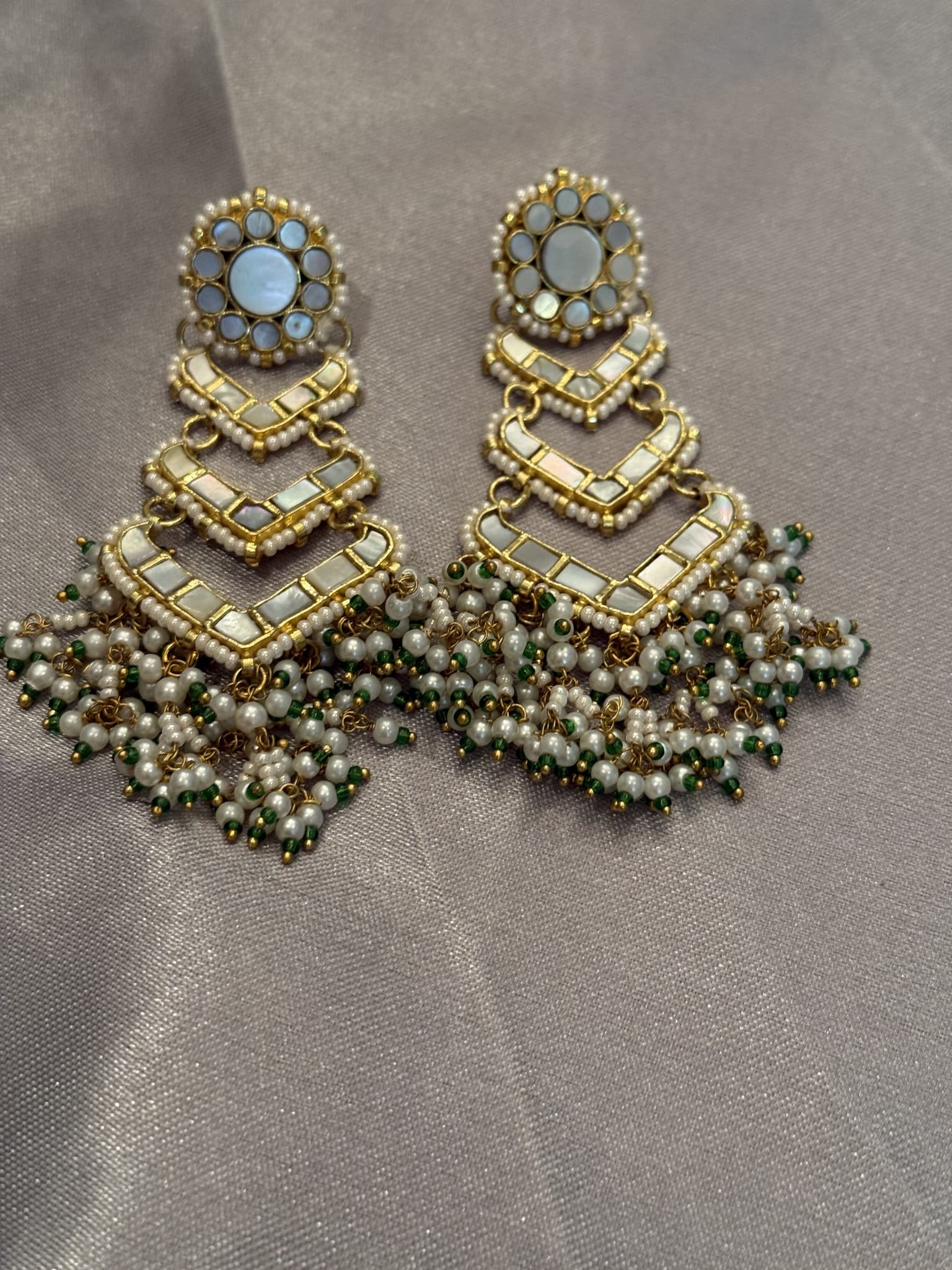 Pearl and White Beaded Tassel Earrings