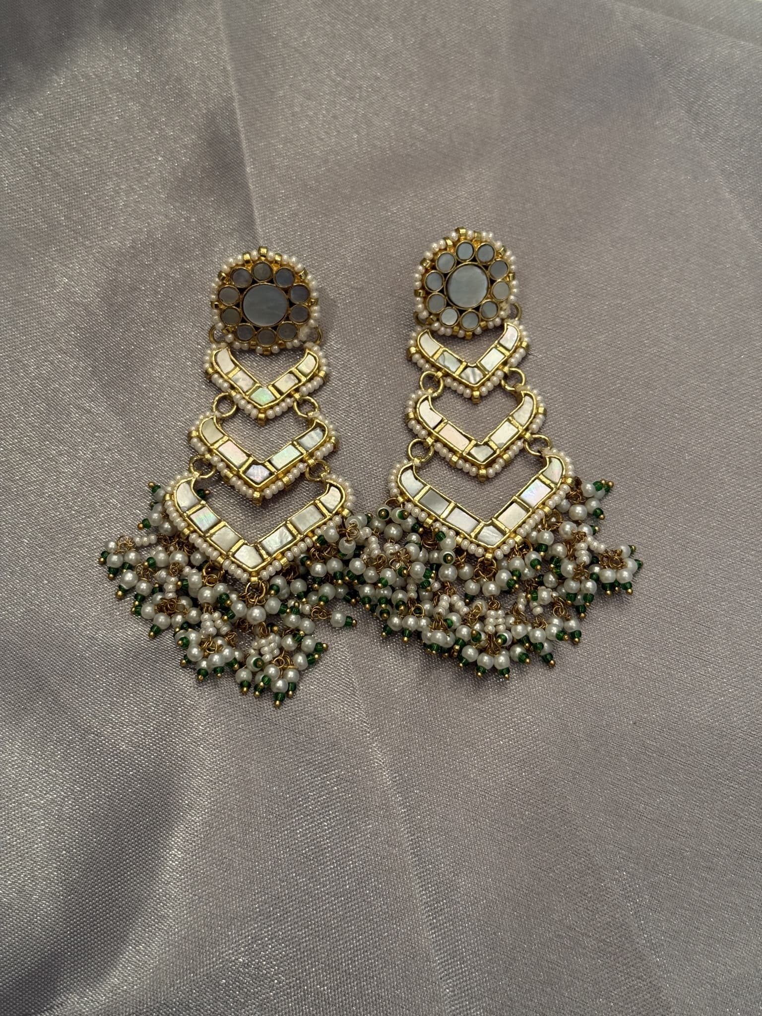 Pearl and White Beaded Tassel Earrings