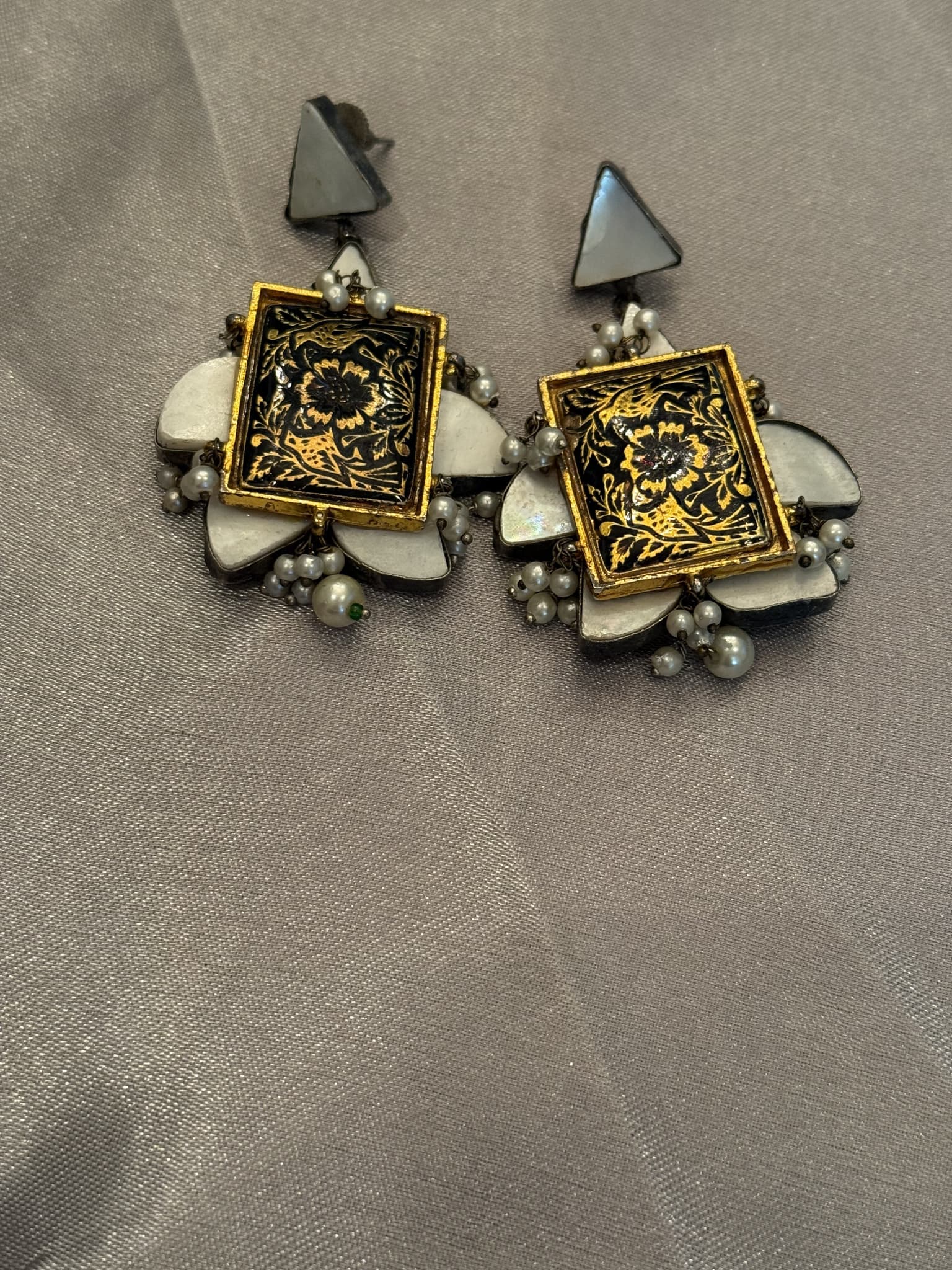 Black and Gold Floral Stud Earrings