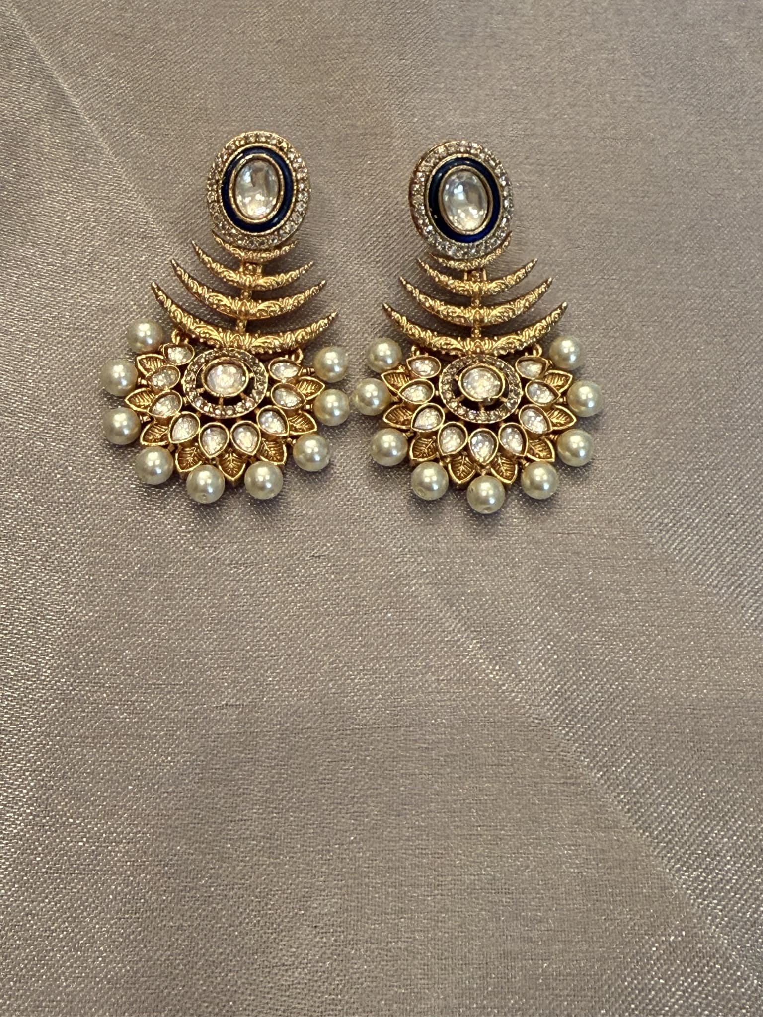 Pearl and Crystal Fan Drop Earrings