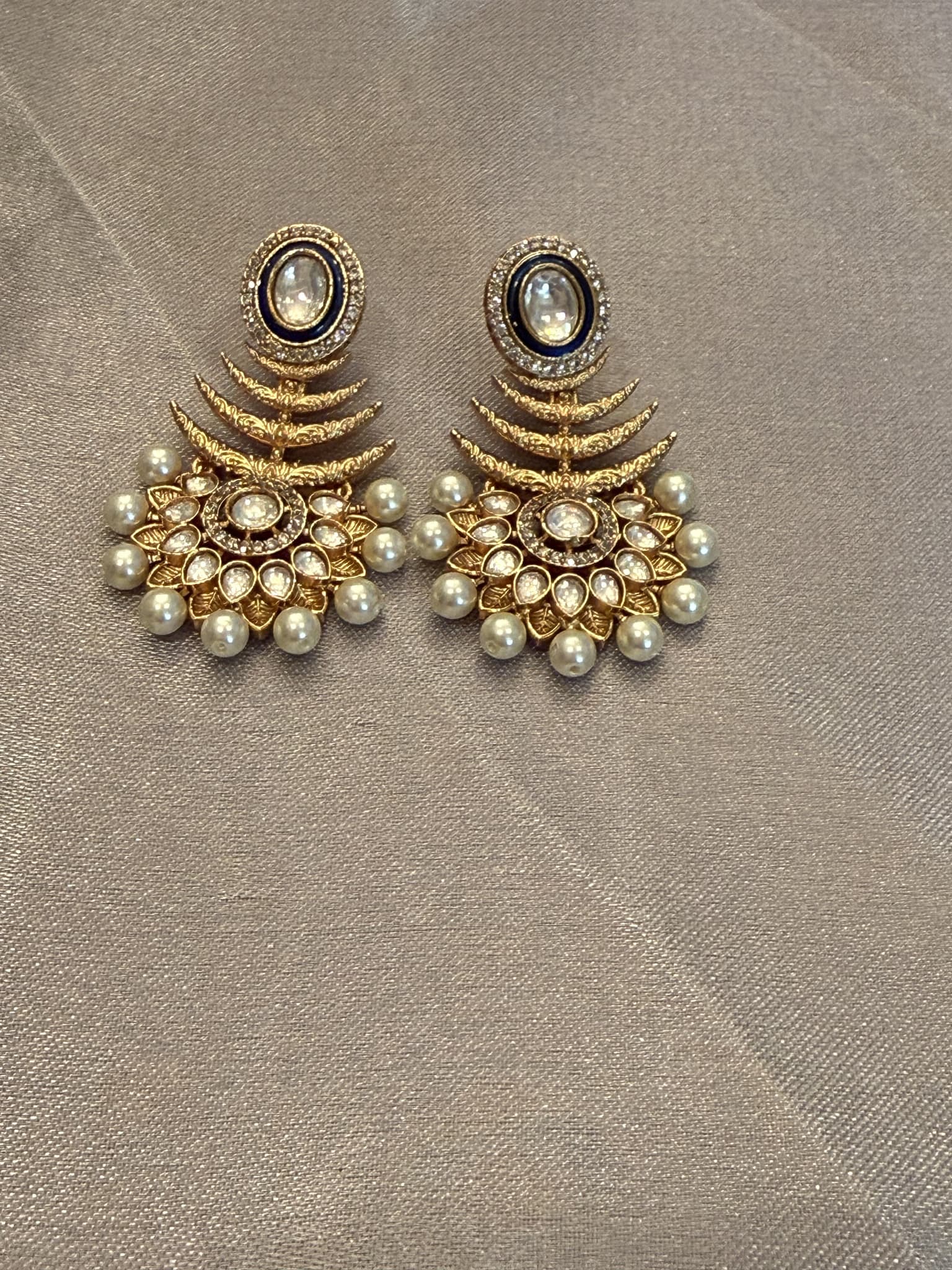 Pearl and Crystal Fan Drop Earrings