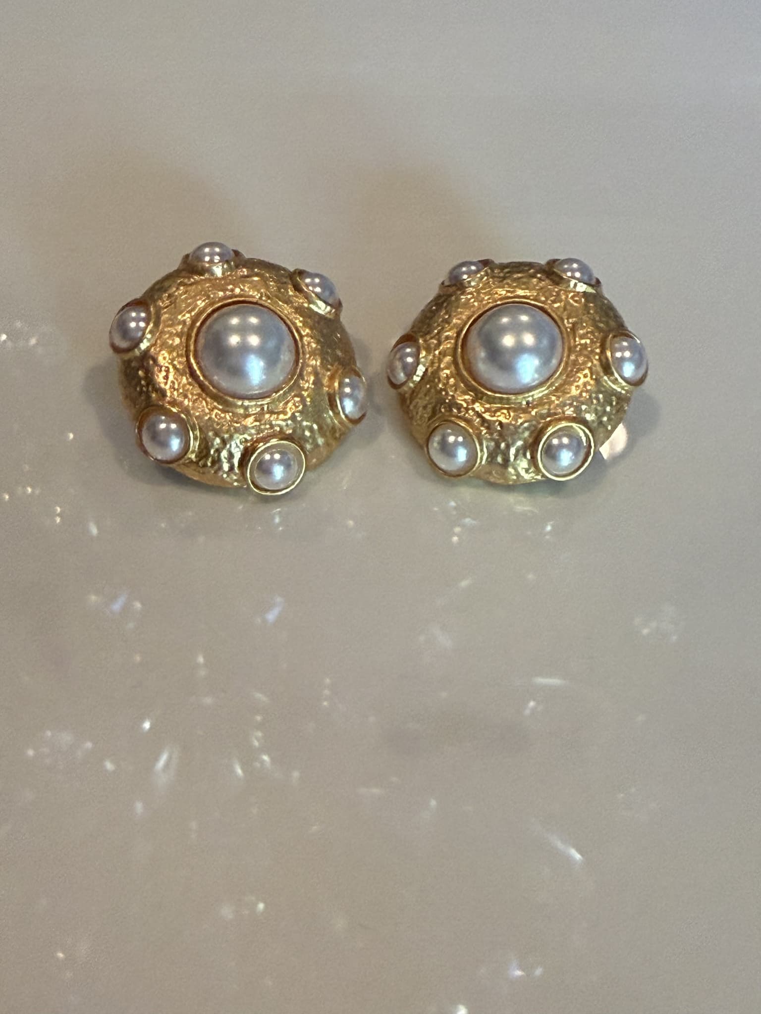 Emerald Pearl Cluster Stud Earrings