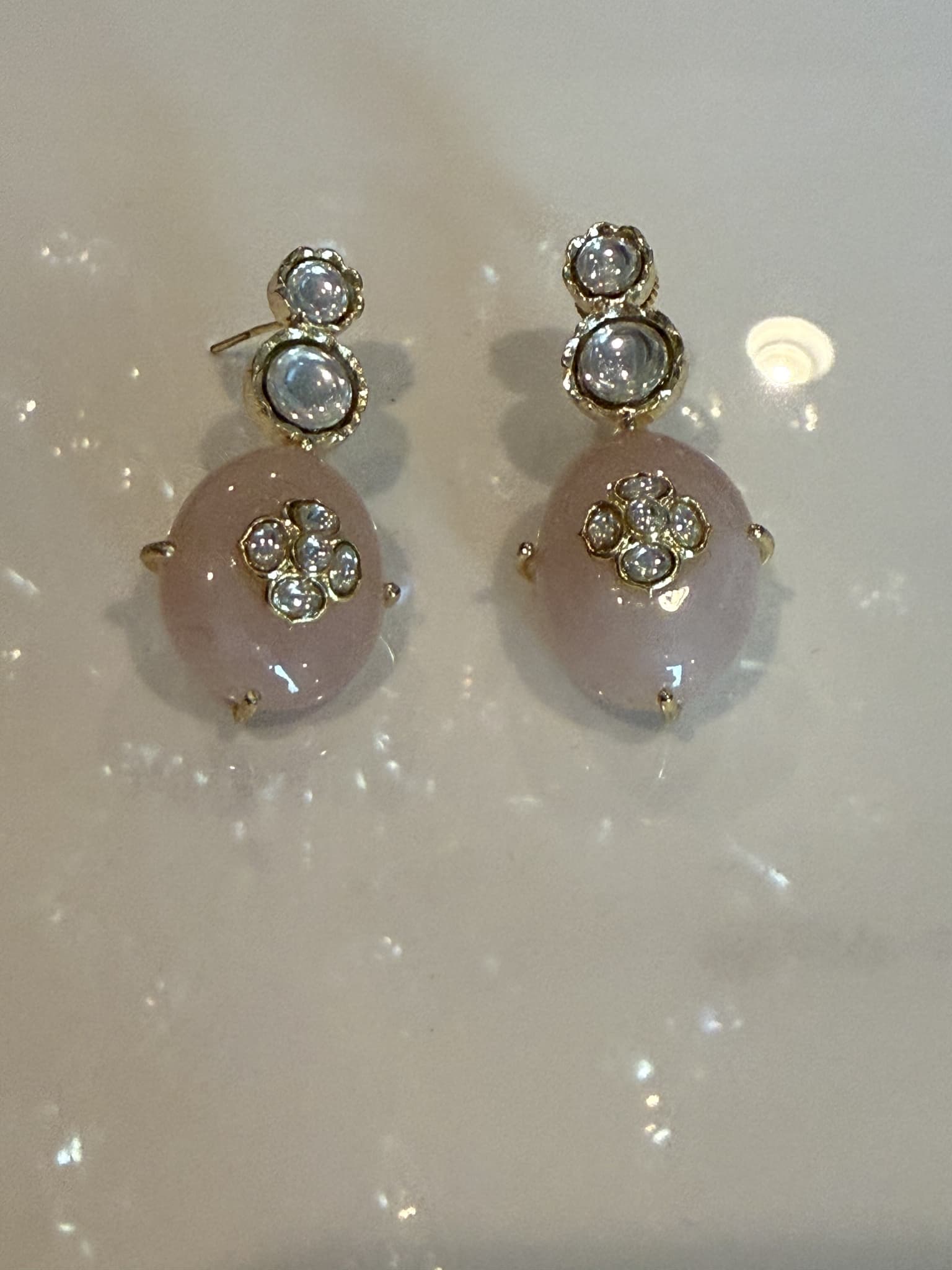 Rose Quartz and Moonstone Drop Earrings