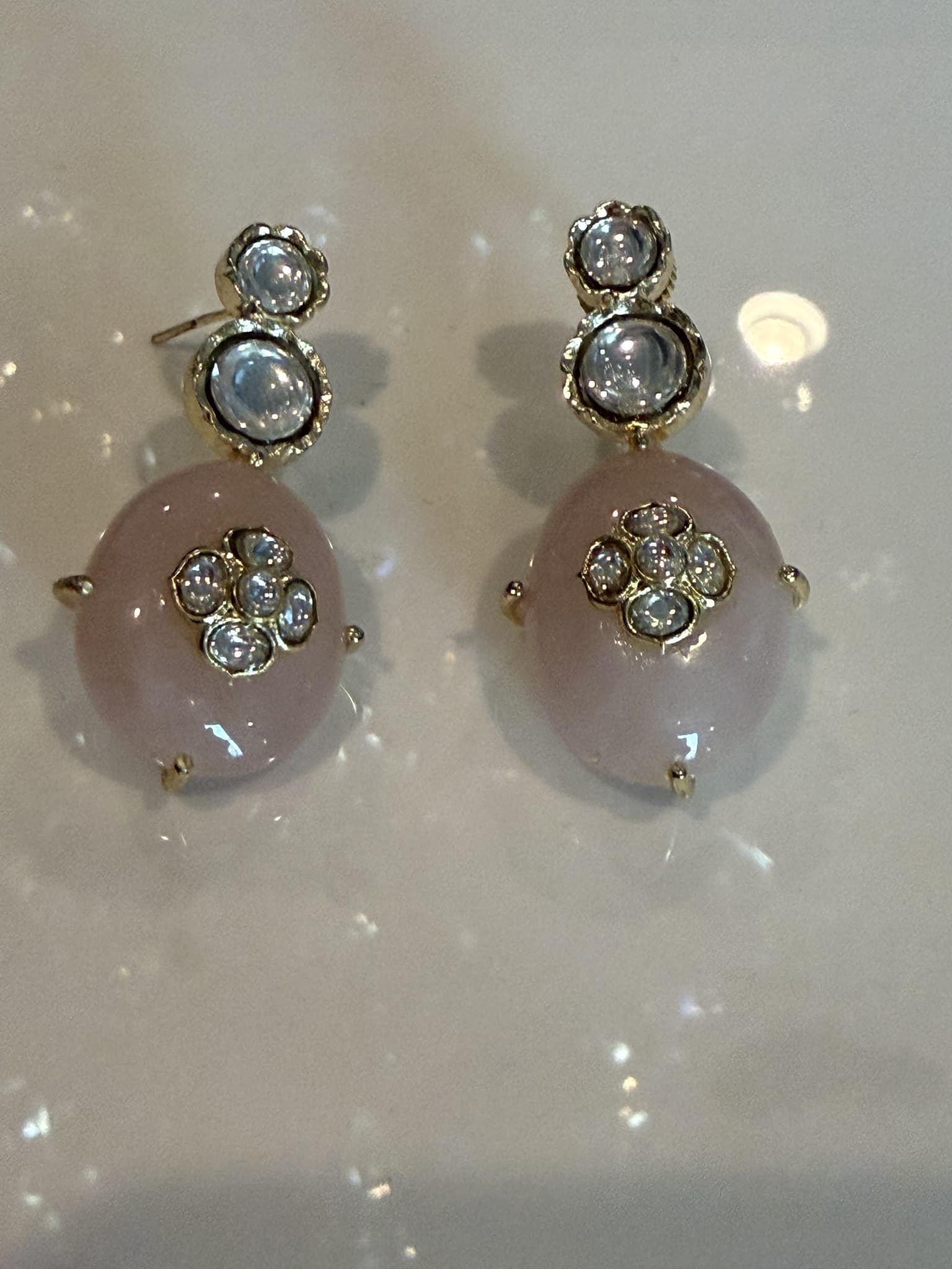 Rose Quartz and Moonstone Drop Earrings
