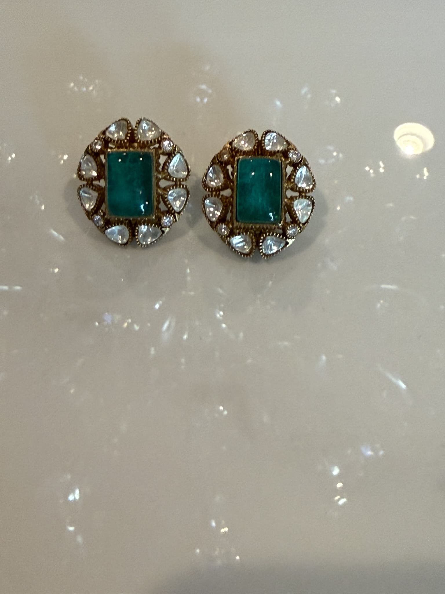 Emerald and Diamond Halo Stud Earrings
