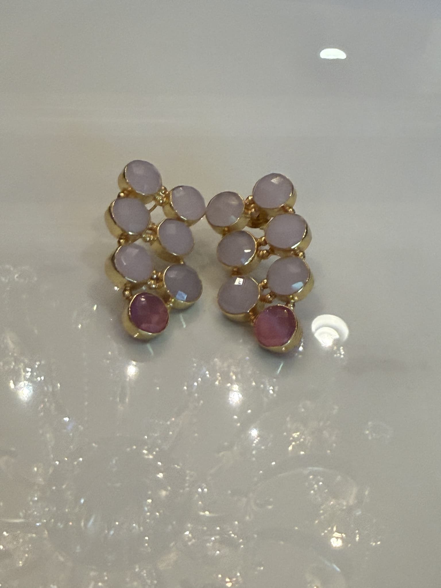 Matte Gold and Pink Square Drop Earrings