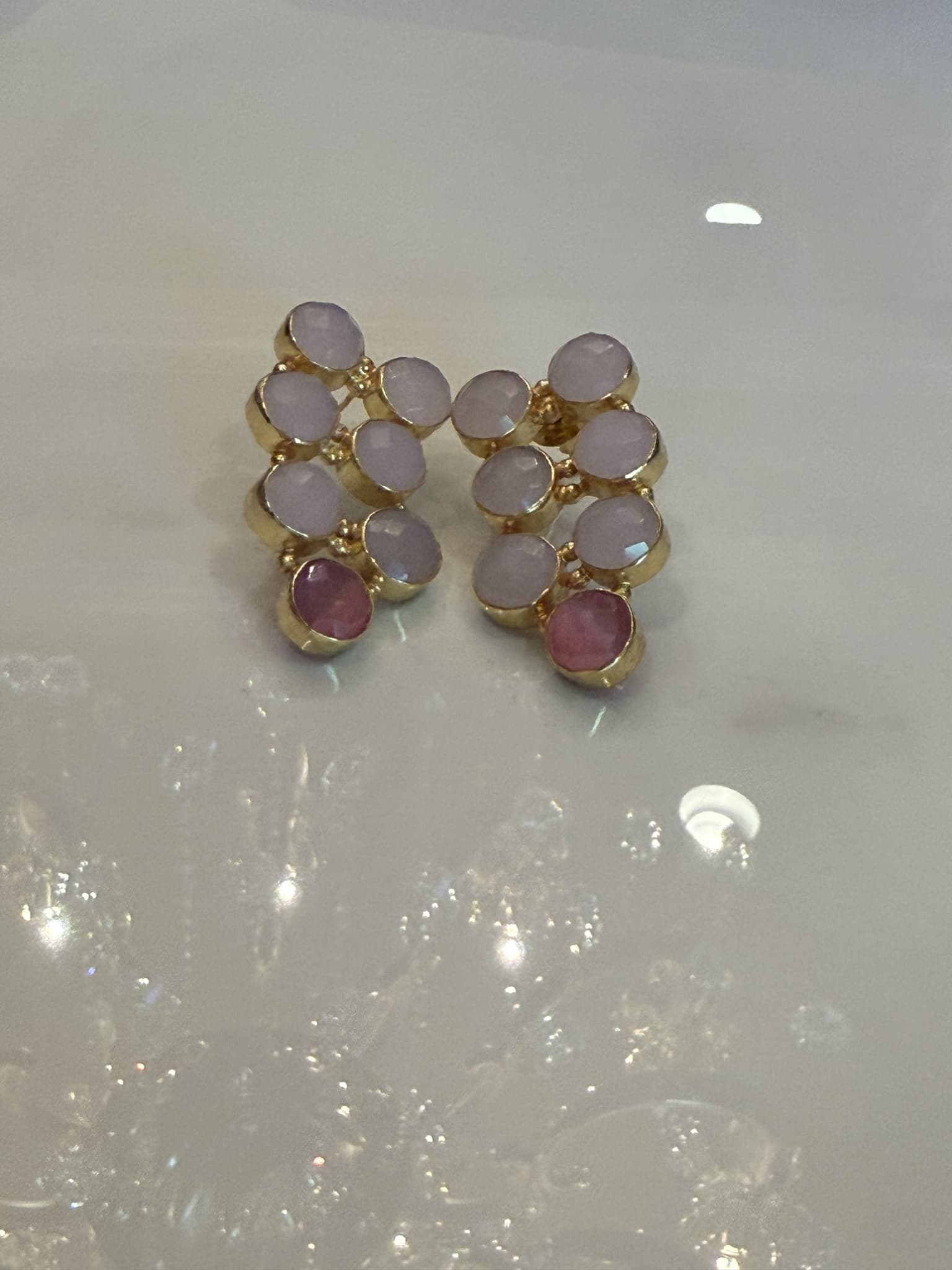 Pink and Gold Cluster Stud Earrings