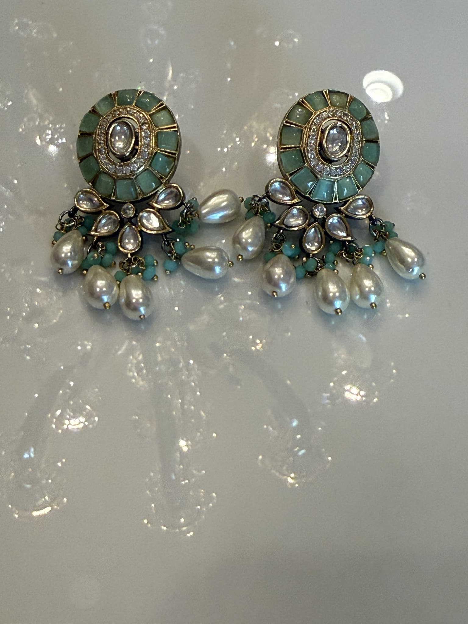 Pearl Mint Chandelier Earrings