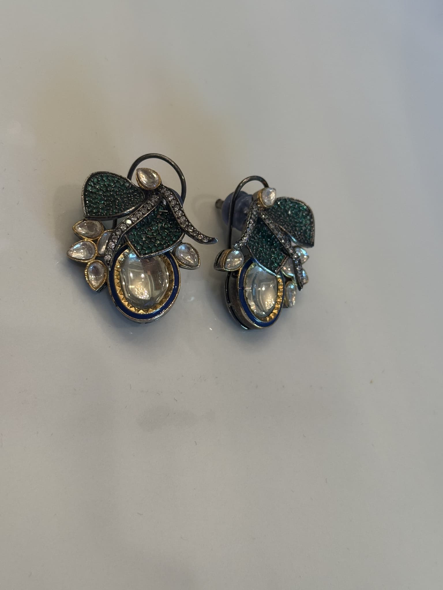 Green Leaf Kundan Stud Earrings