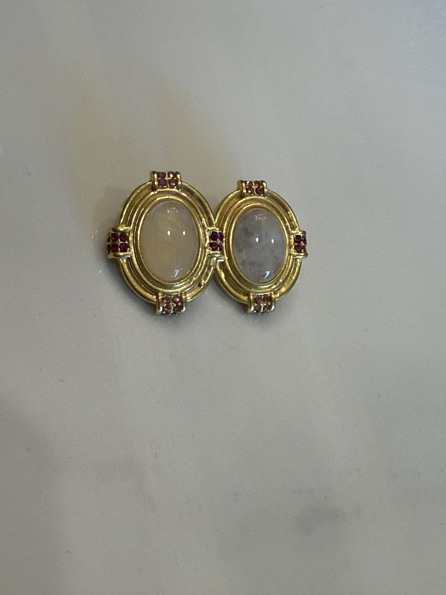 Moonstone Ruby Oval Stud Earrings