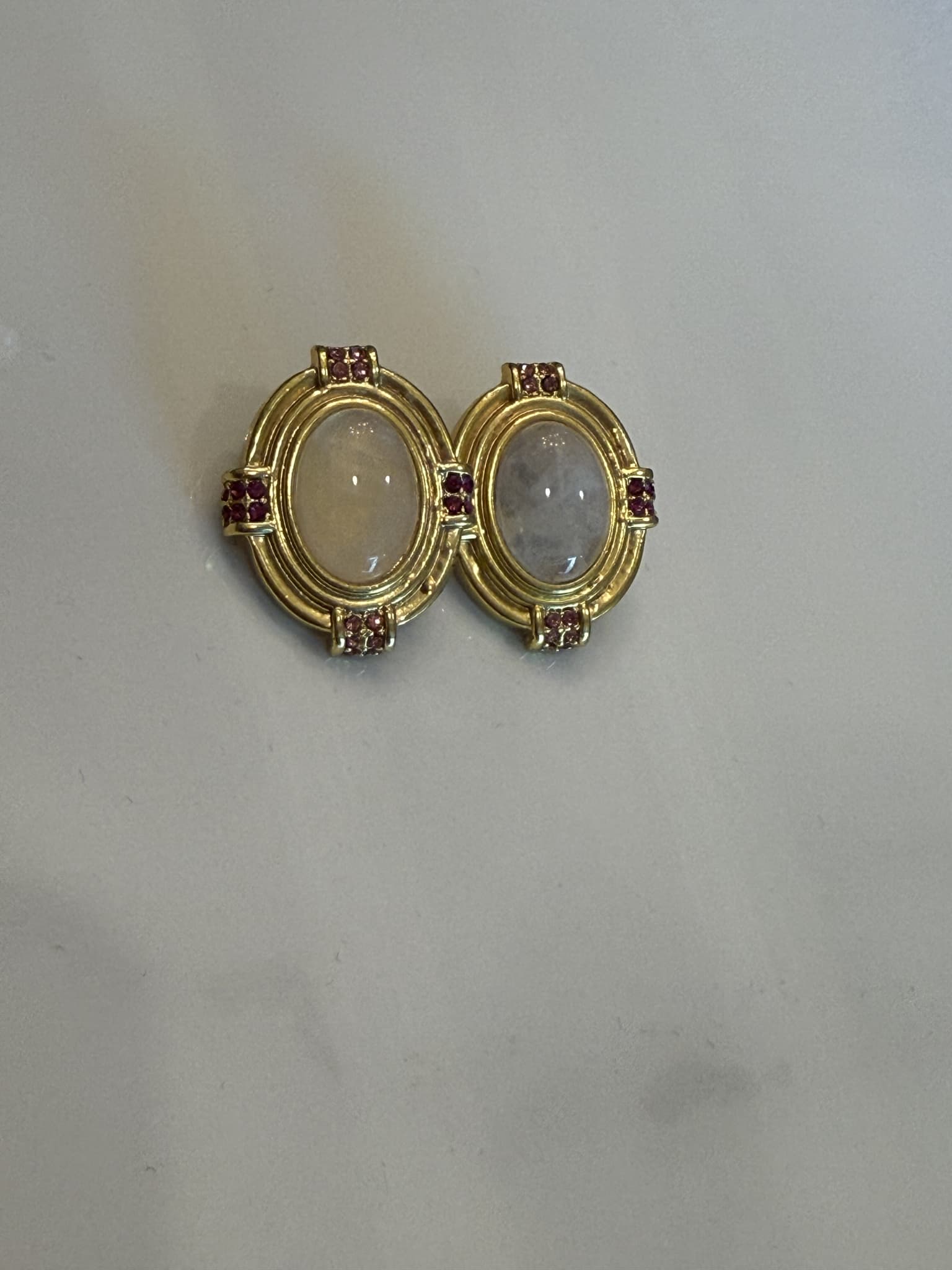 Moonstone Ruby Oval Stud Earrings