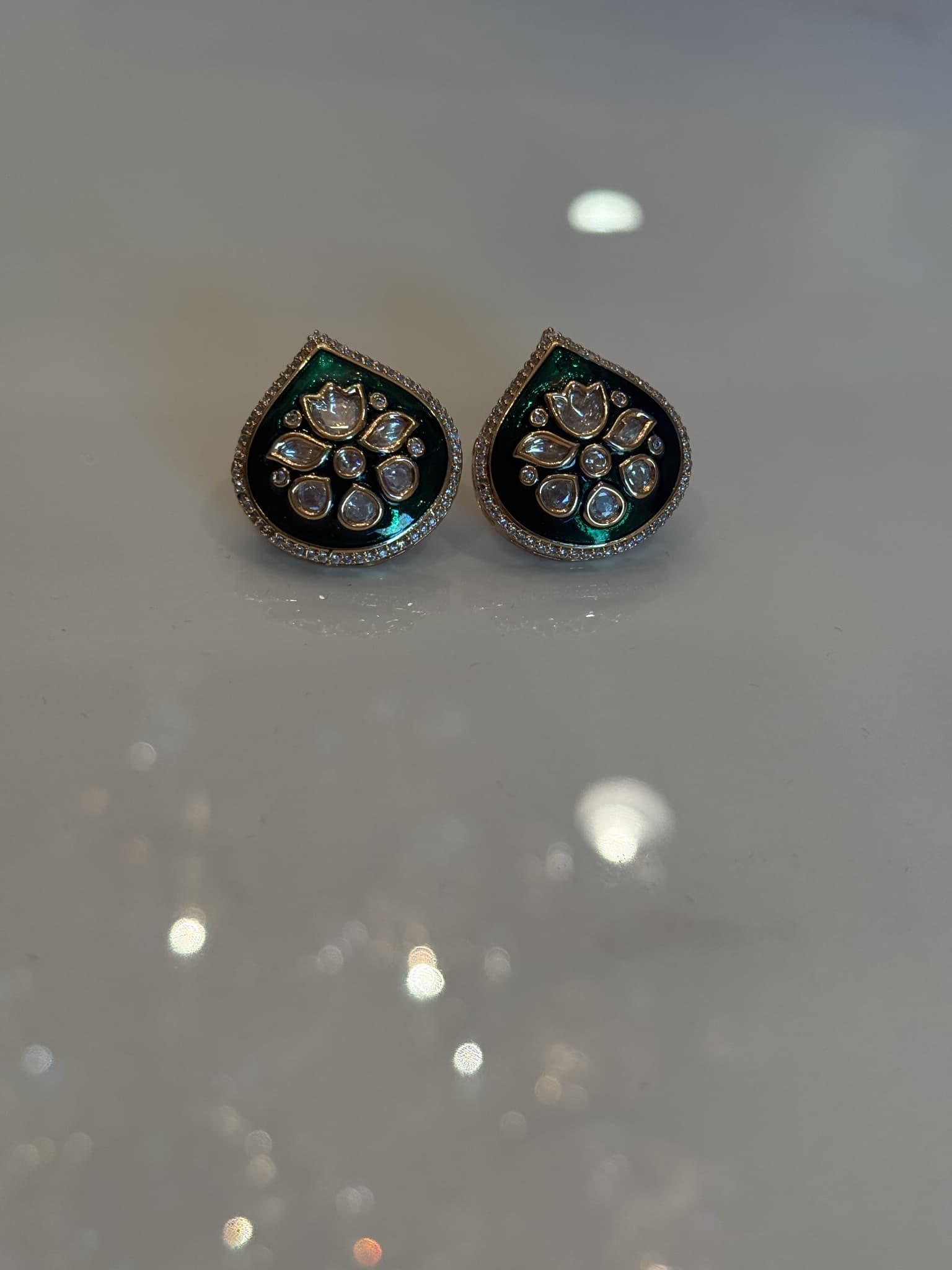 Emerald Teardrop Kundan Stud Earrings