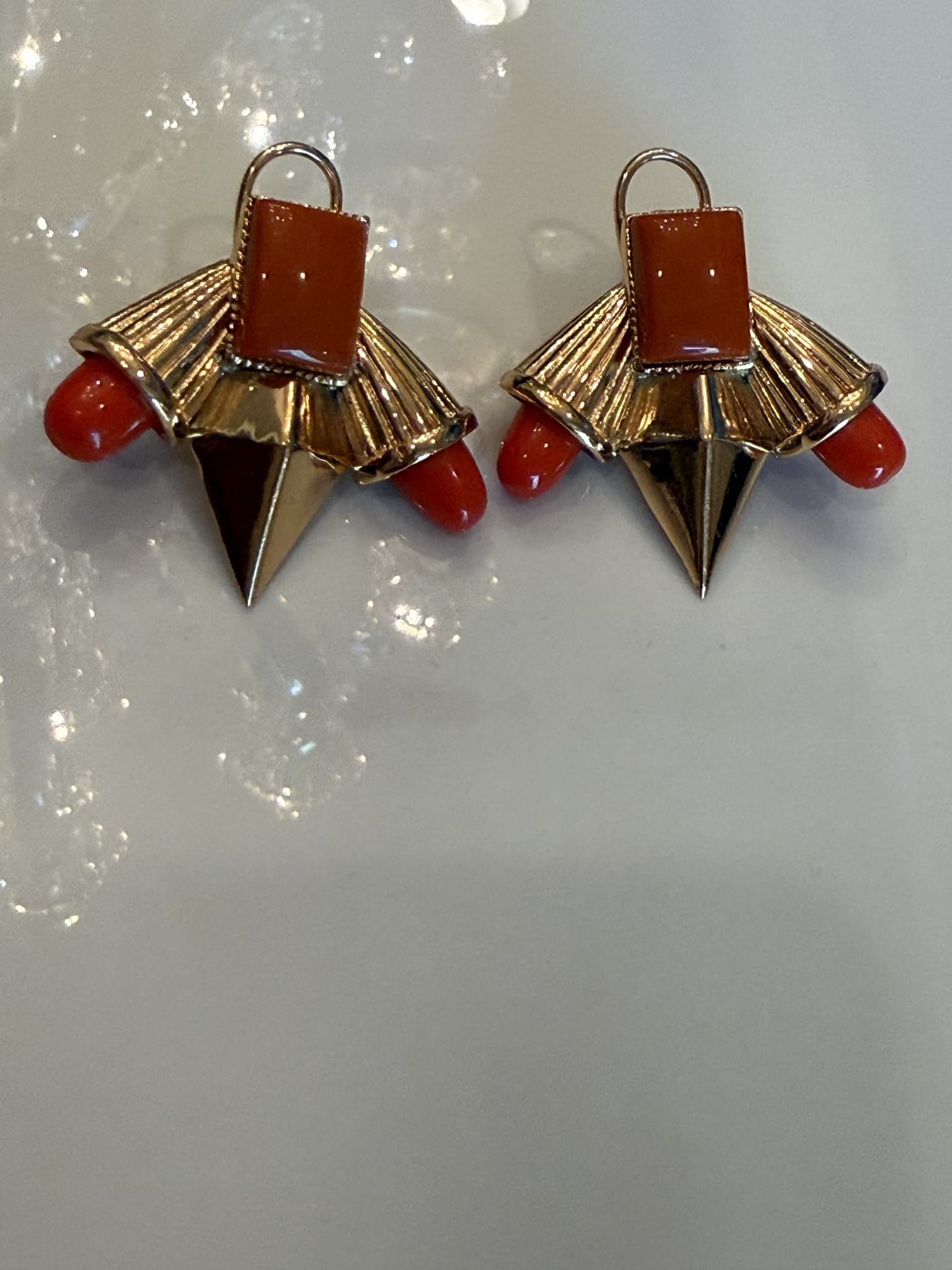 Coral Fan Statement Stud Earrings