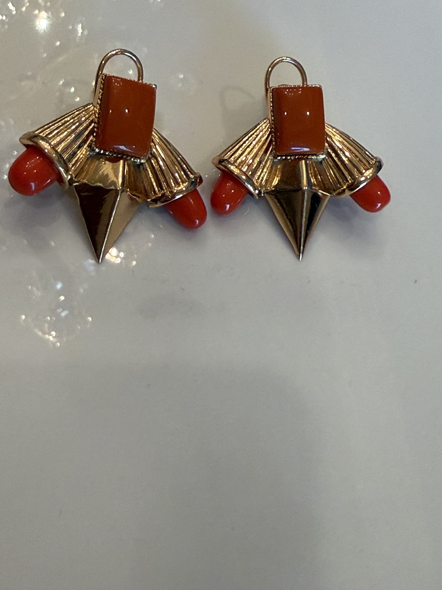 Coral Fan Statement Stud Earrings