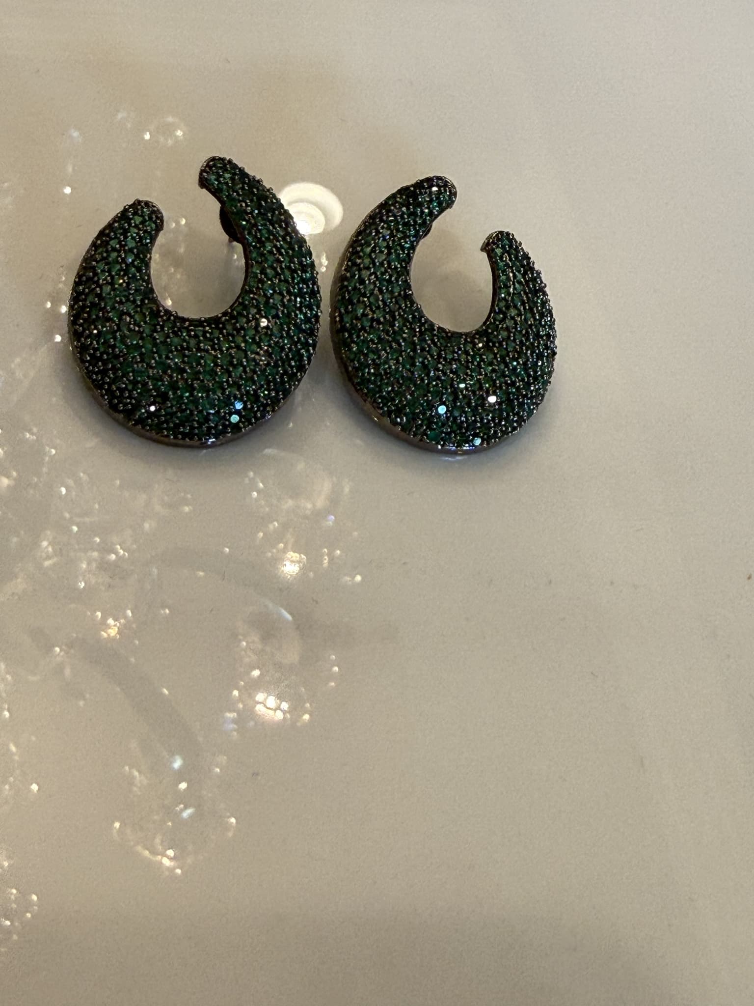 Pave Green Hoop Earrings