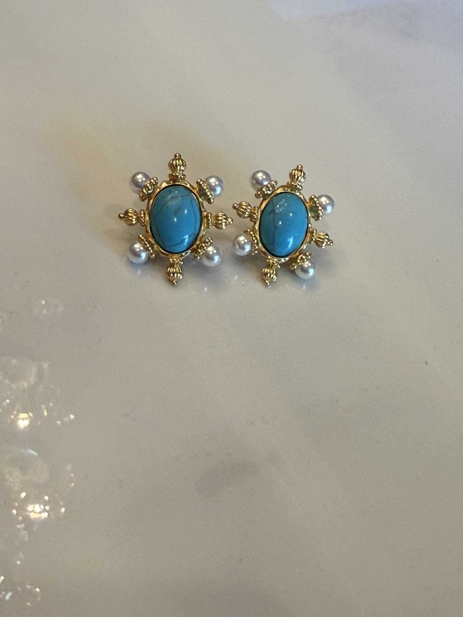 Turquoise Pearl Starburst Stud Earrings