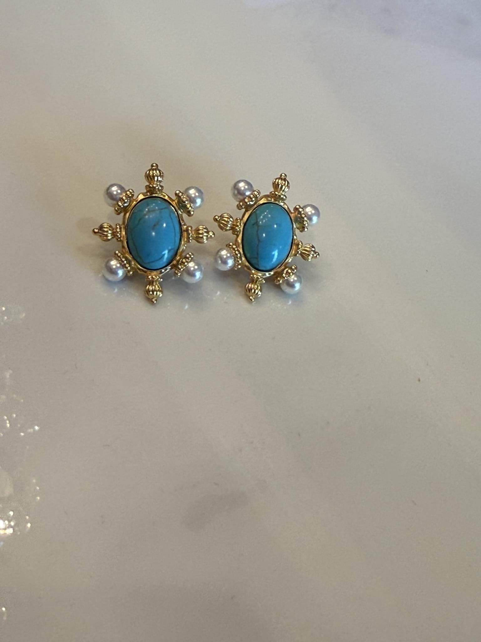 Turquoise Pearl Starburst Stud Earrings