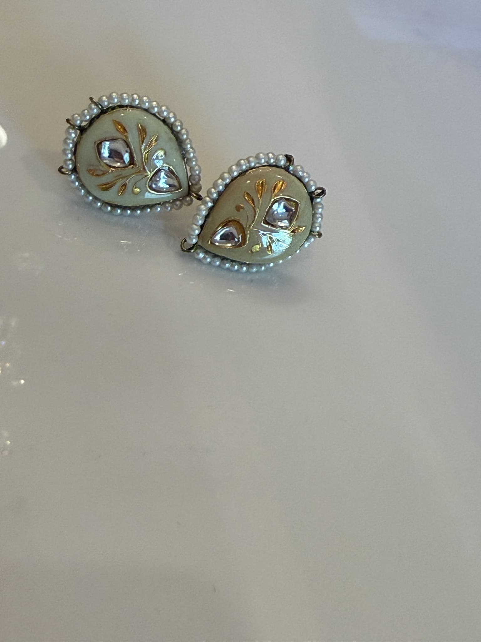 Antique White Pearl and Kundan Teardrop Earrings