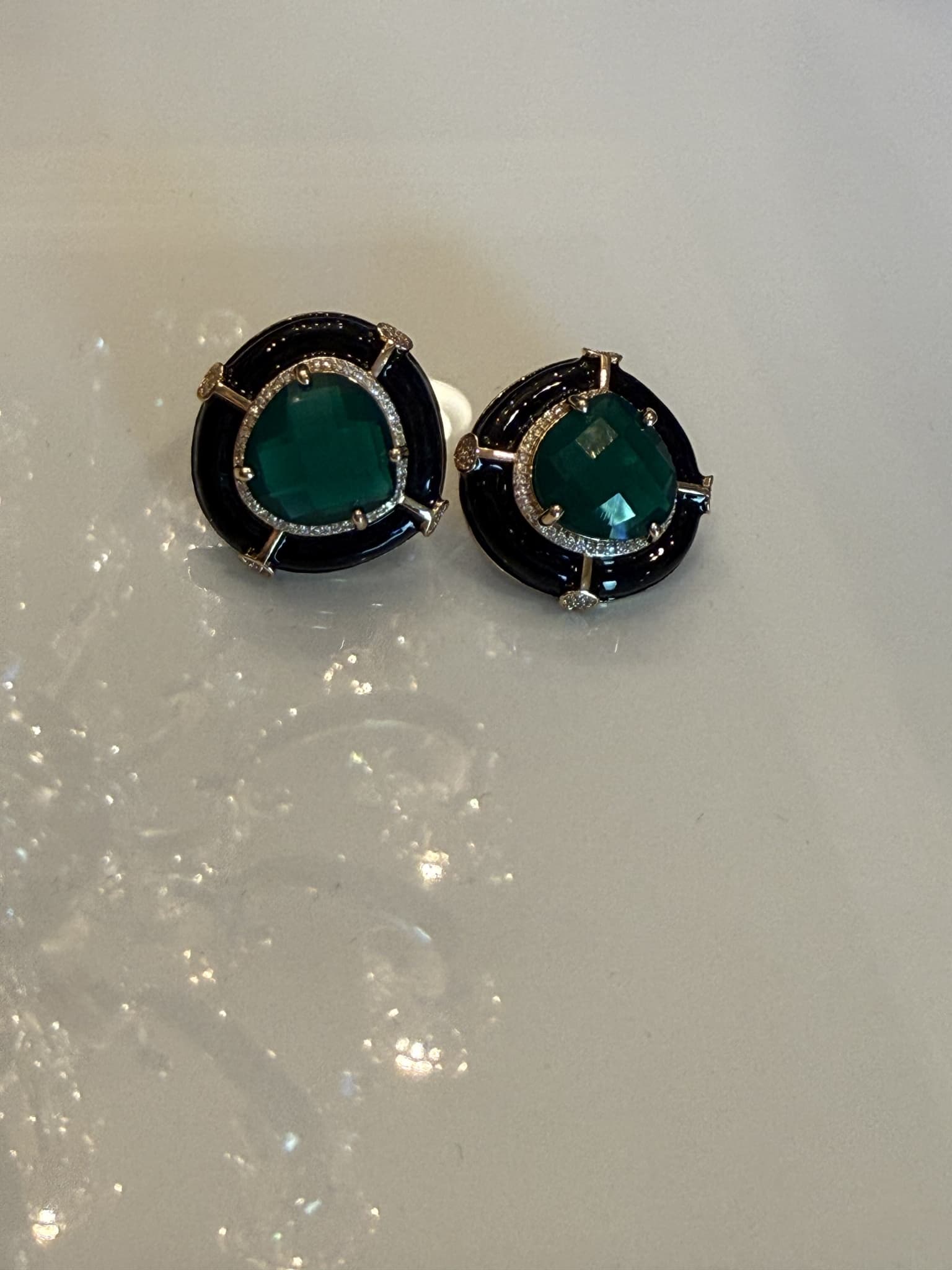 Green Onyx and Black Onyx Statement Drop Earrings