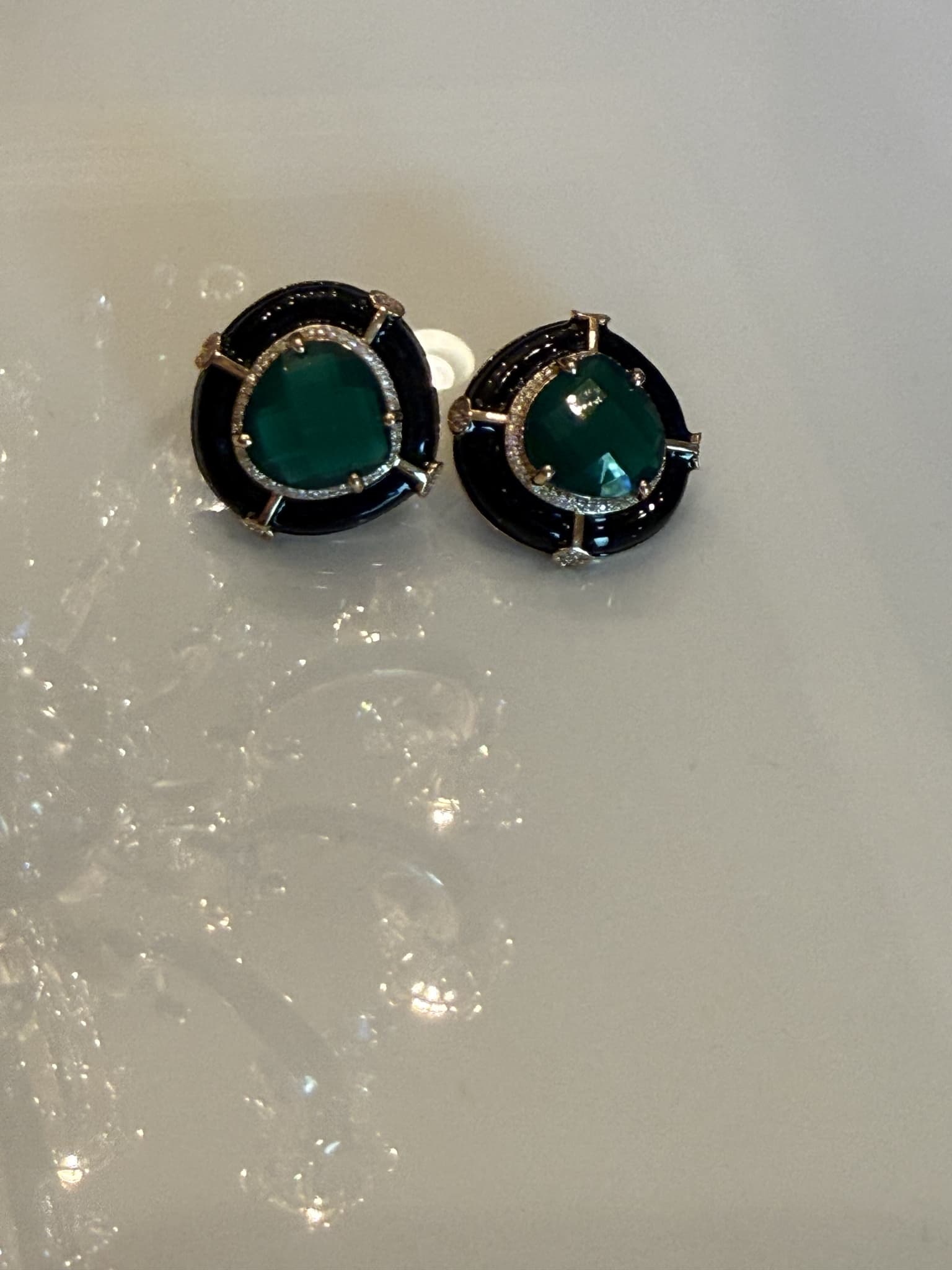 Green Onyx and Black Onyx Statement Drop Earrings