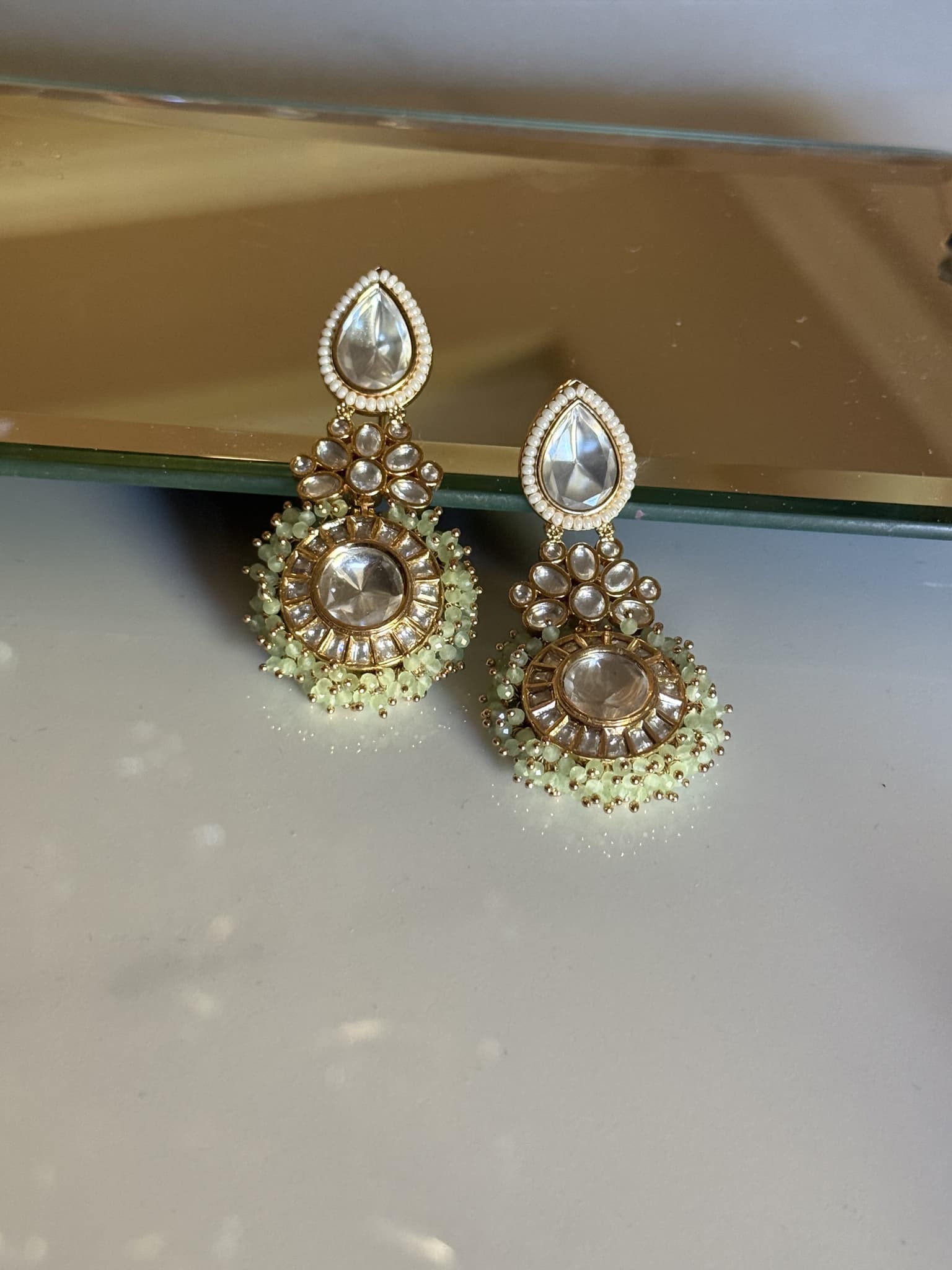 Kundan White Pearl Drop Earrings