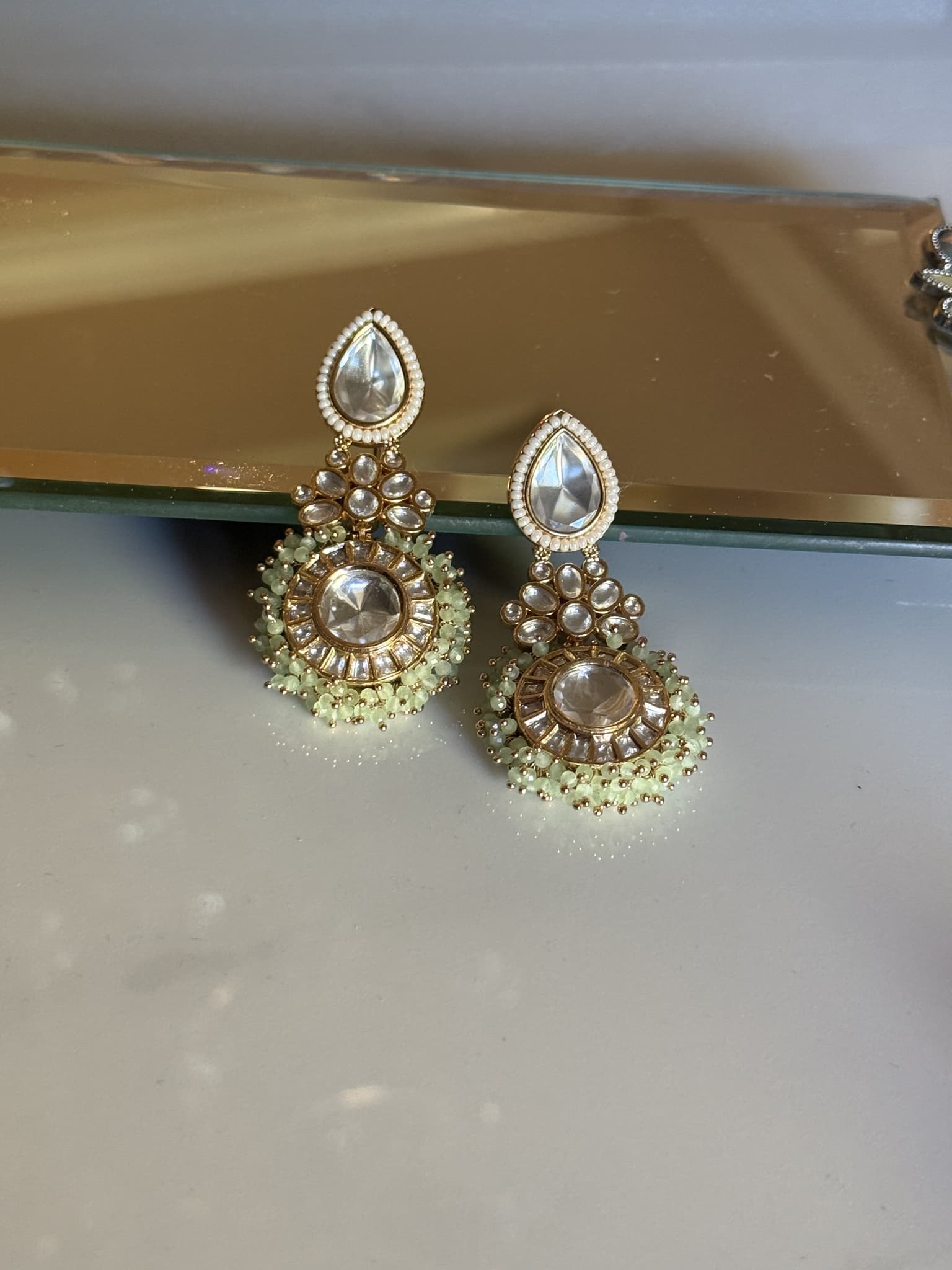 Kundan White Pearl Drop Earrings