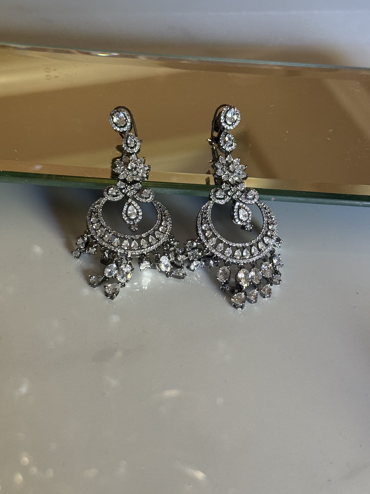 Grand White Crystal Chandbali Earrings