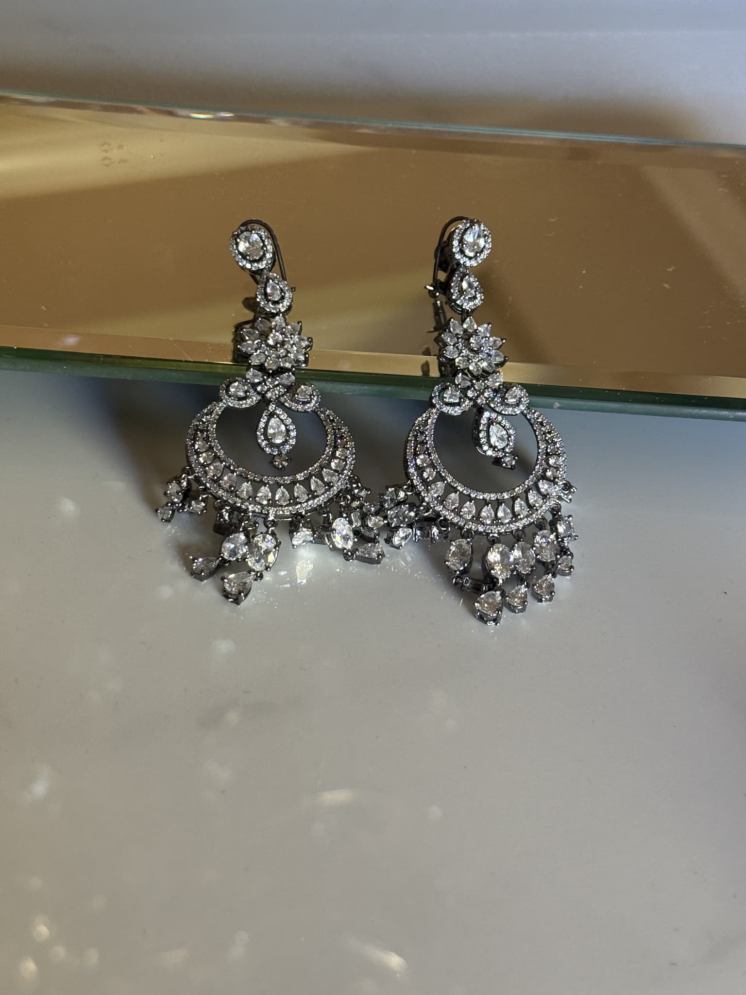 Grand White Crystal Chandbali Earrings