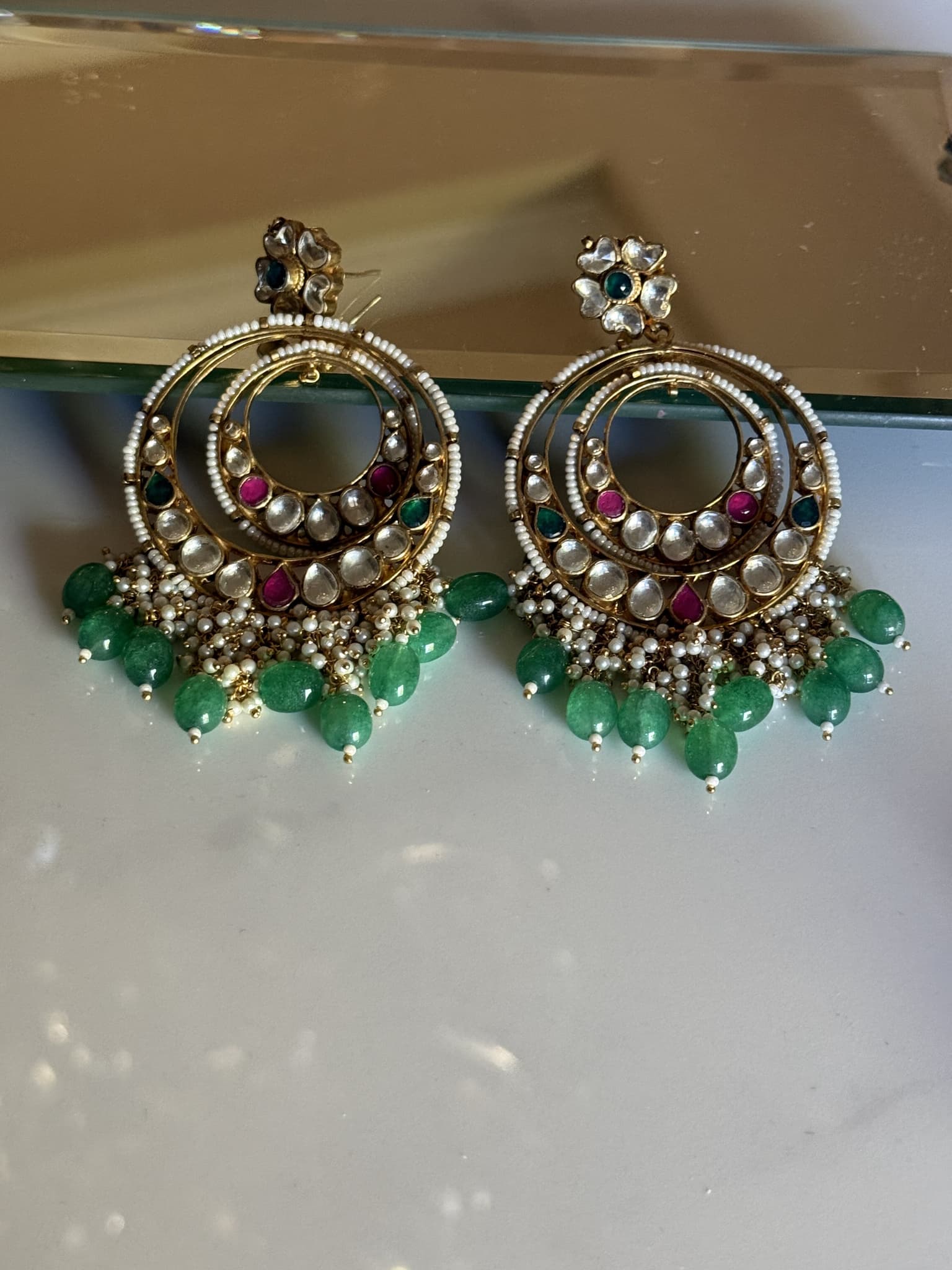 Kundan Multi-Gem Crescent Hoop Earrings