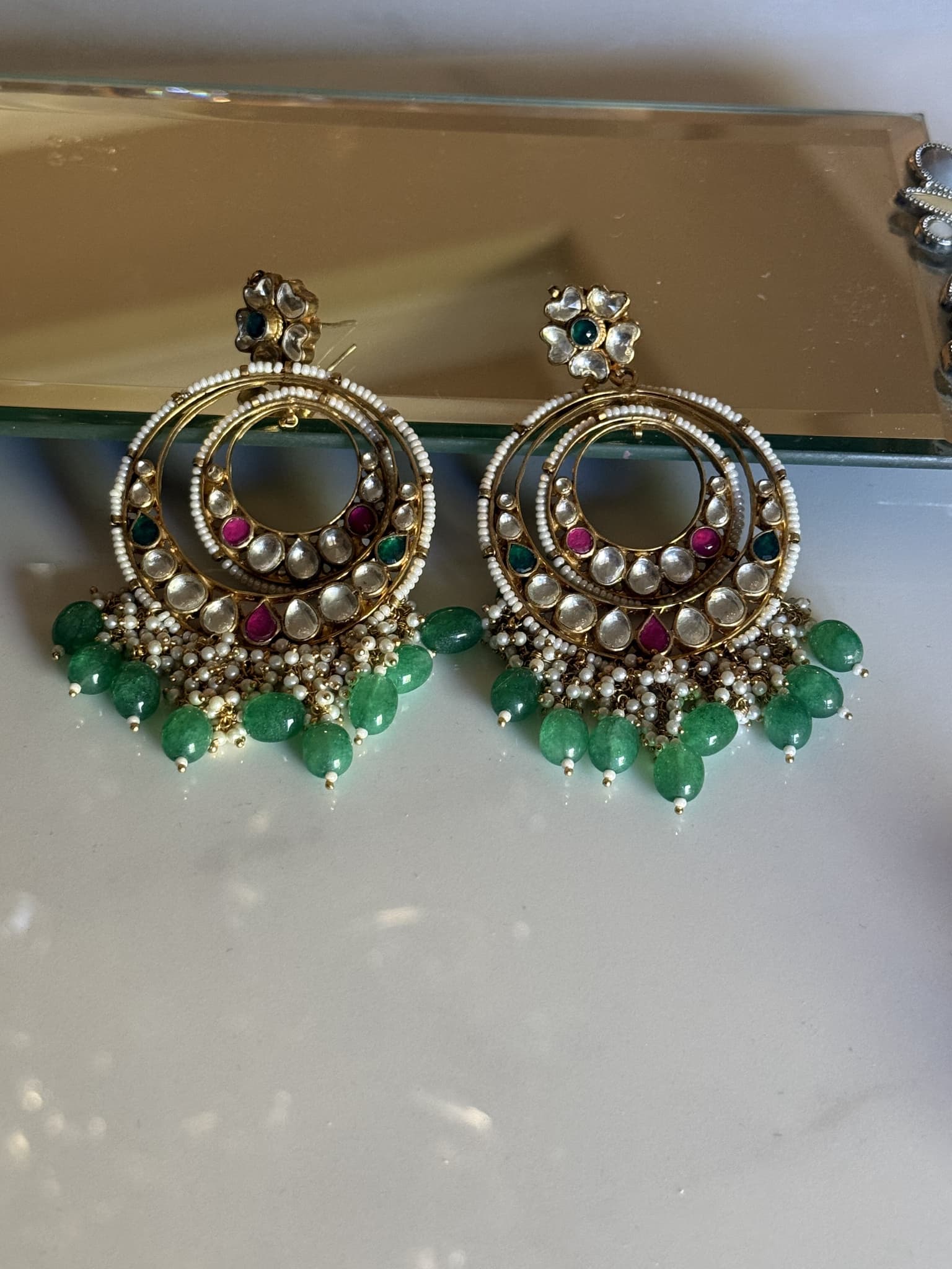Kundan Multi-Gem Crescent Hoop Earrings